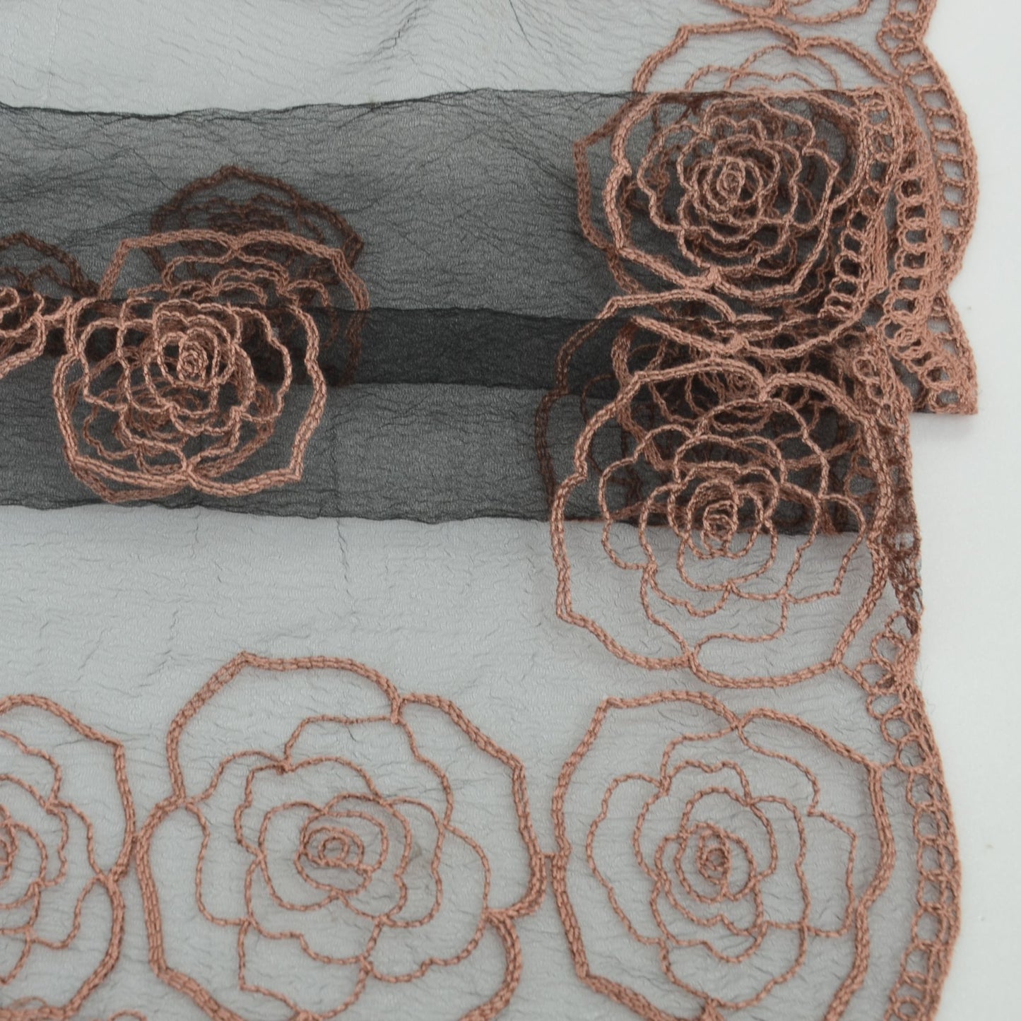 Anna-Kaci Women's Sheer Lace Neck Scarf with Embroidered Rose Floral Edging and Scalloped Trim Detail