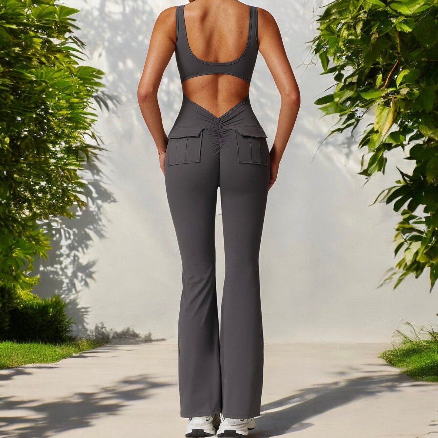 Seamless Flared Bodysuit with Scoop Neck for Activewear