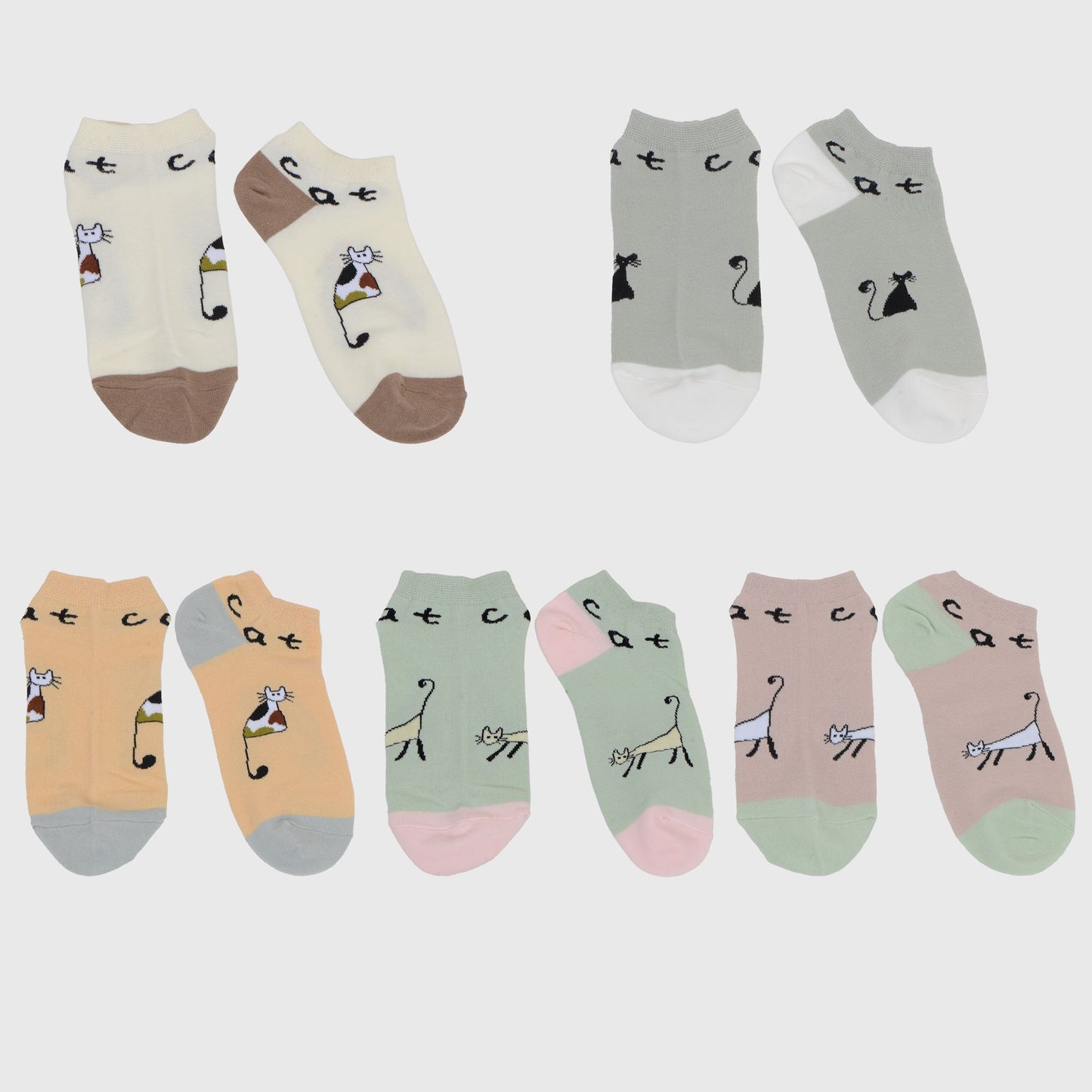 Anna-Kaci Adorable Cat - Print No Show Socks Soft for Casual 5Pk