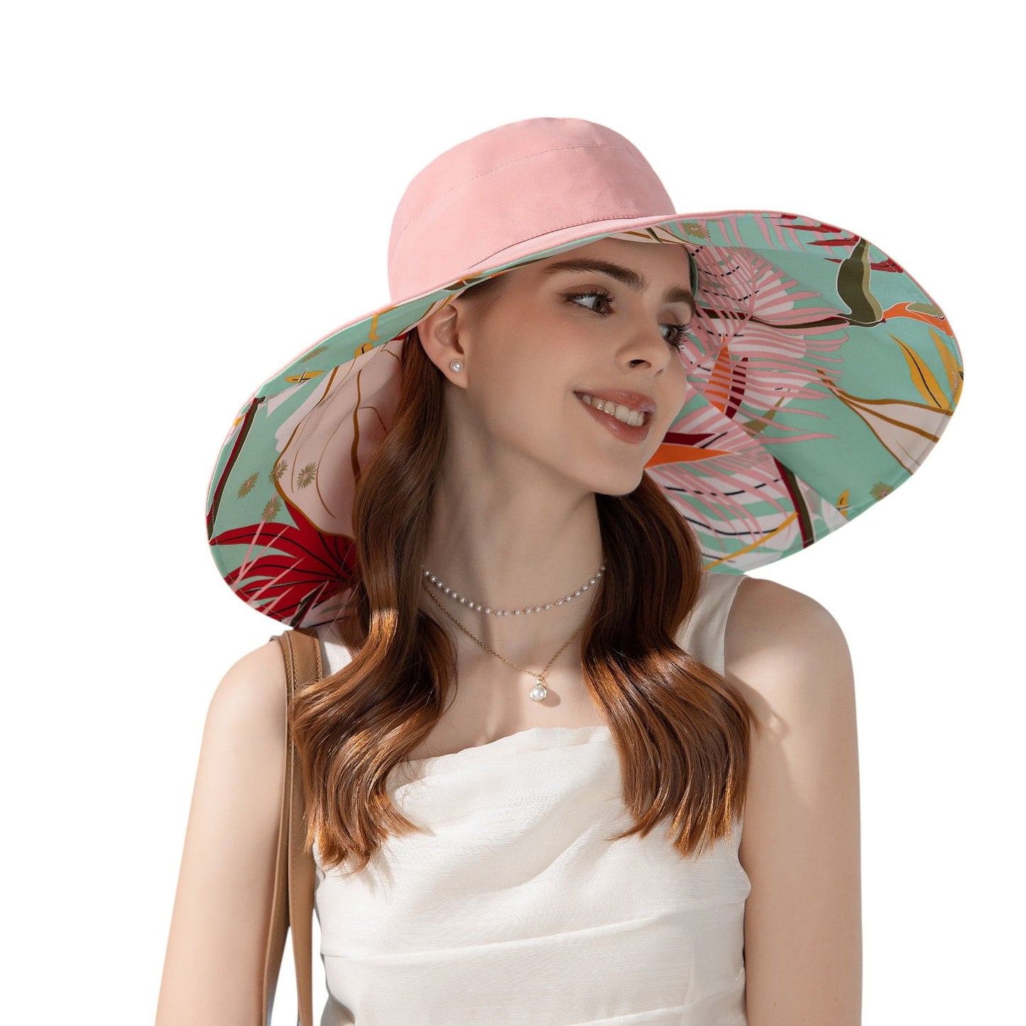 Anna-Kaci Wide Brim Floppy Sun Hat with Colorful Printed Underside UV Protection Lightweight Foldable Design for Outdoor Use