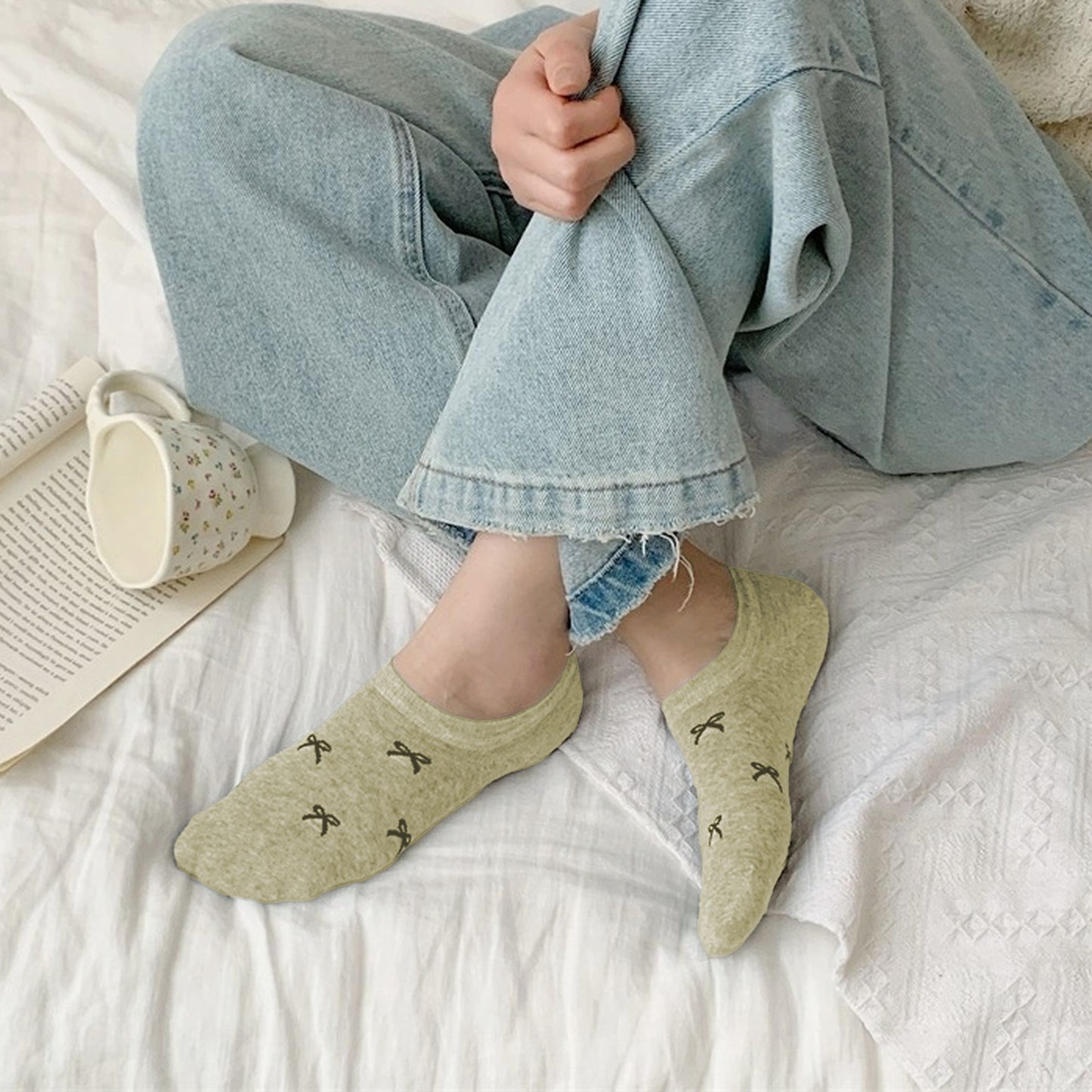 Anna-Kaci Women's No - Show Liner Socks with Bow Pattern 5Pk