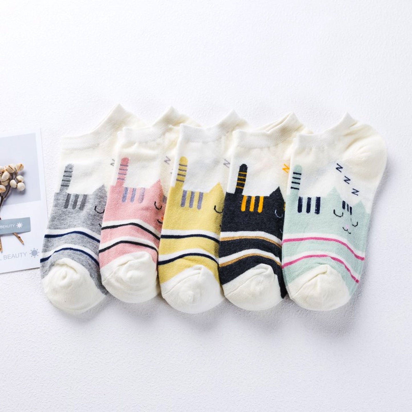 Anna-Kaci Adorable Cat - Print No Show Socks Soft for Casual 5Pk