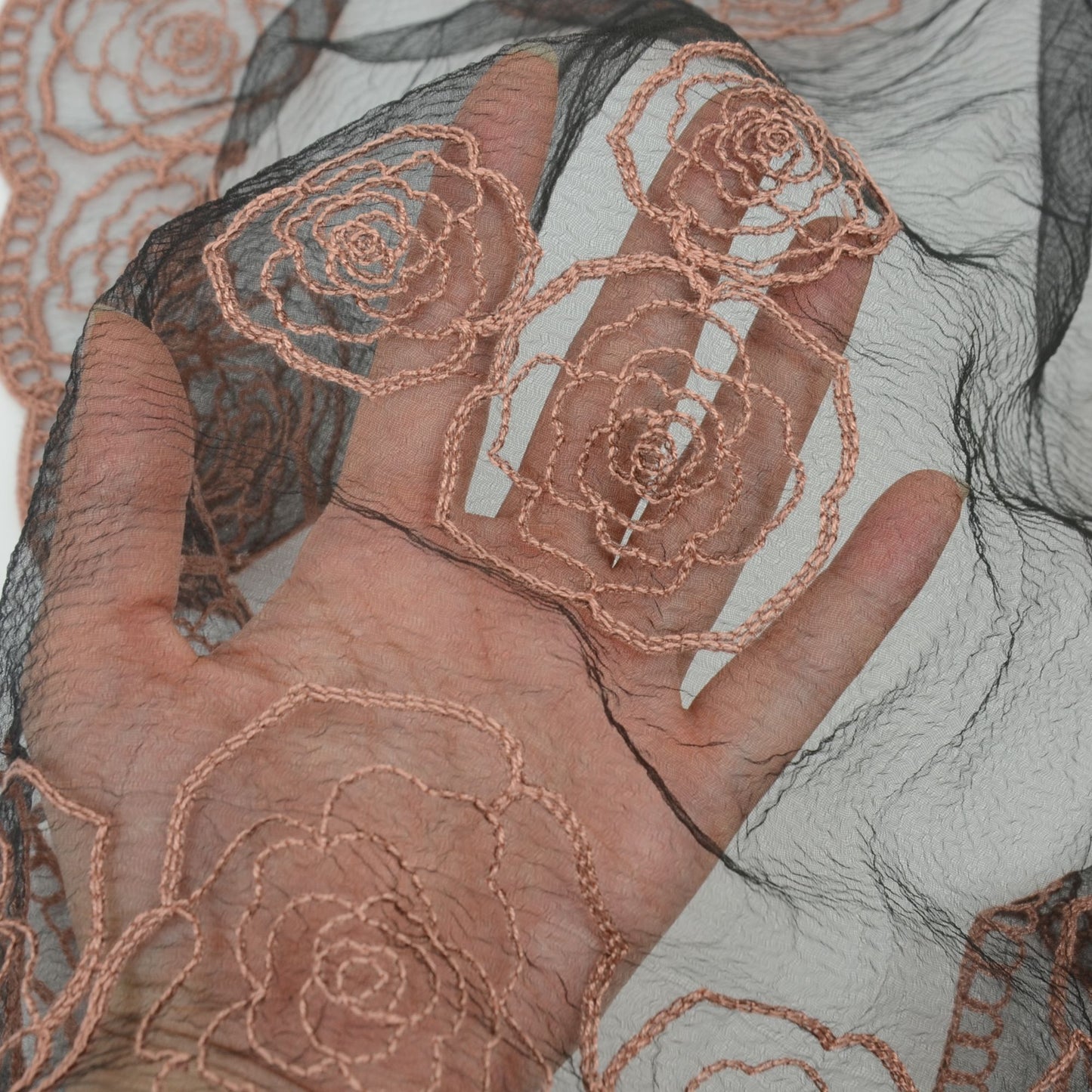 Anna-Kaci Women's Sheer Lace Neck Scarf with Embroidered Rose Floral Edging and Scalloped Trim Detail