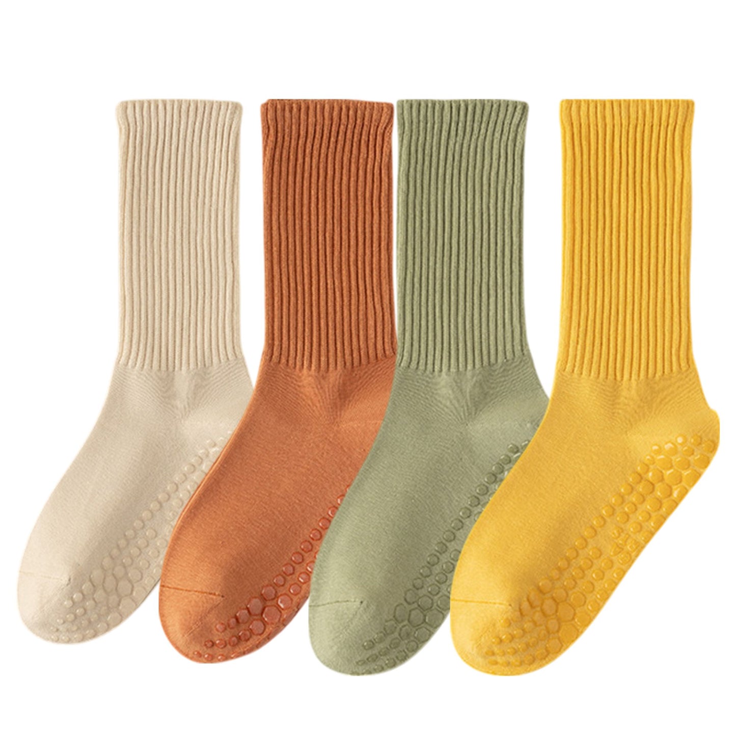 Anna-Kaci 4-Pack Women's Anti-Slip Yoga Socks with Grips Comfortable Ribbed Design for Exercise and Indoor Use