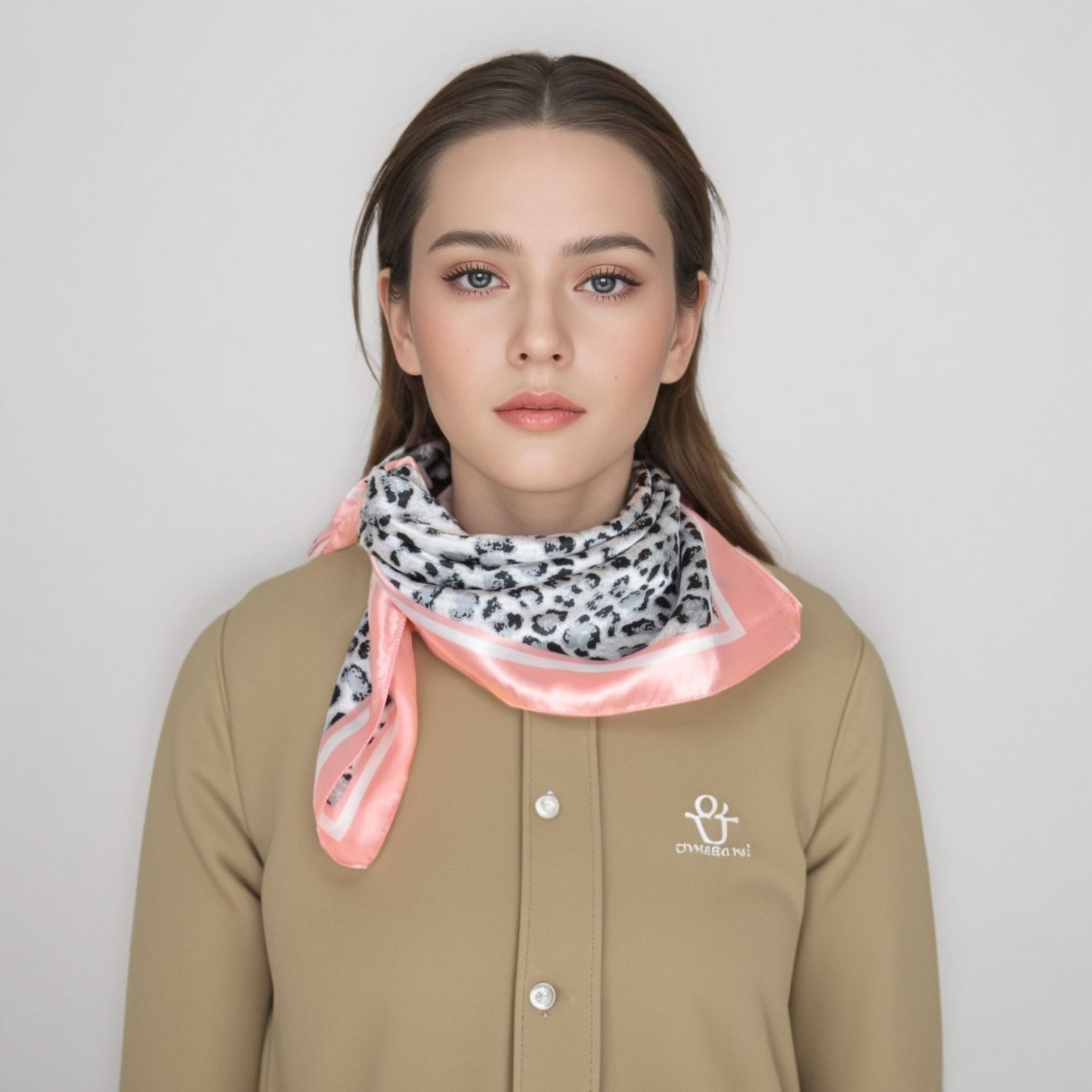 Anna-Kaci Women's Leopard Print Square Scarf with Contrast Border Satin Feel Lightweight Neck Accessory