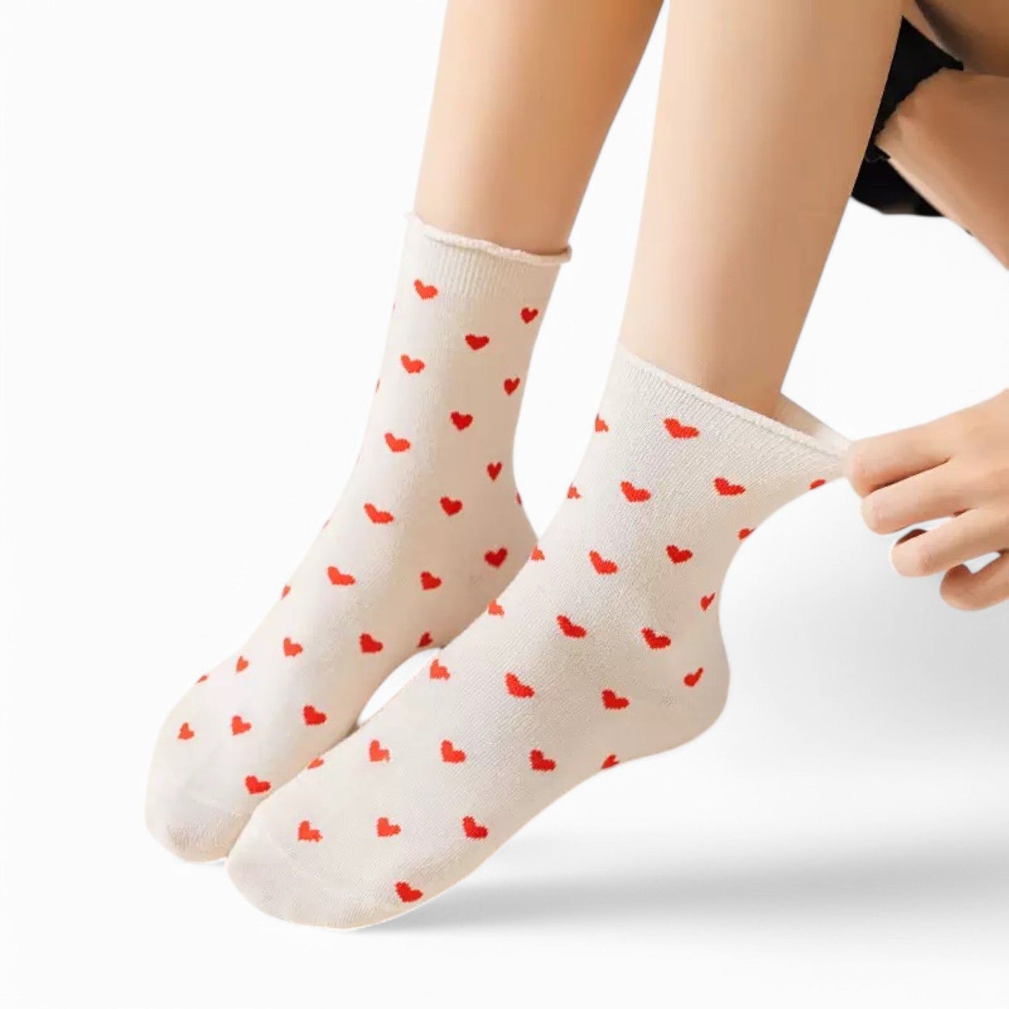 Anna-Kaci Women's Ankle Socks with Allover Heart Print and Soft Ribbed Cuff Trim