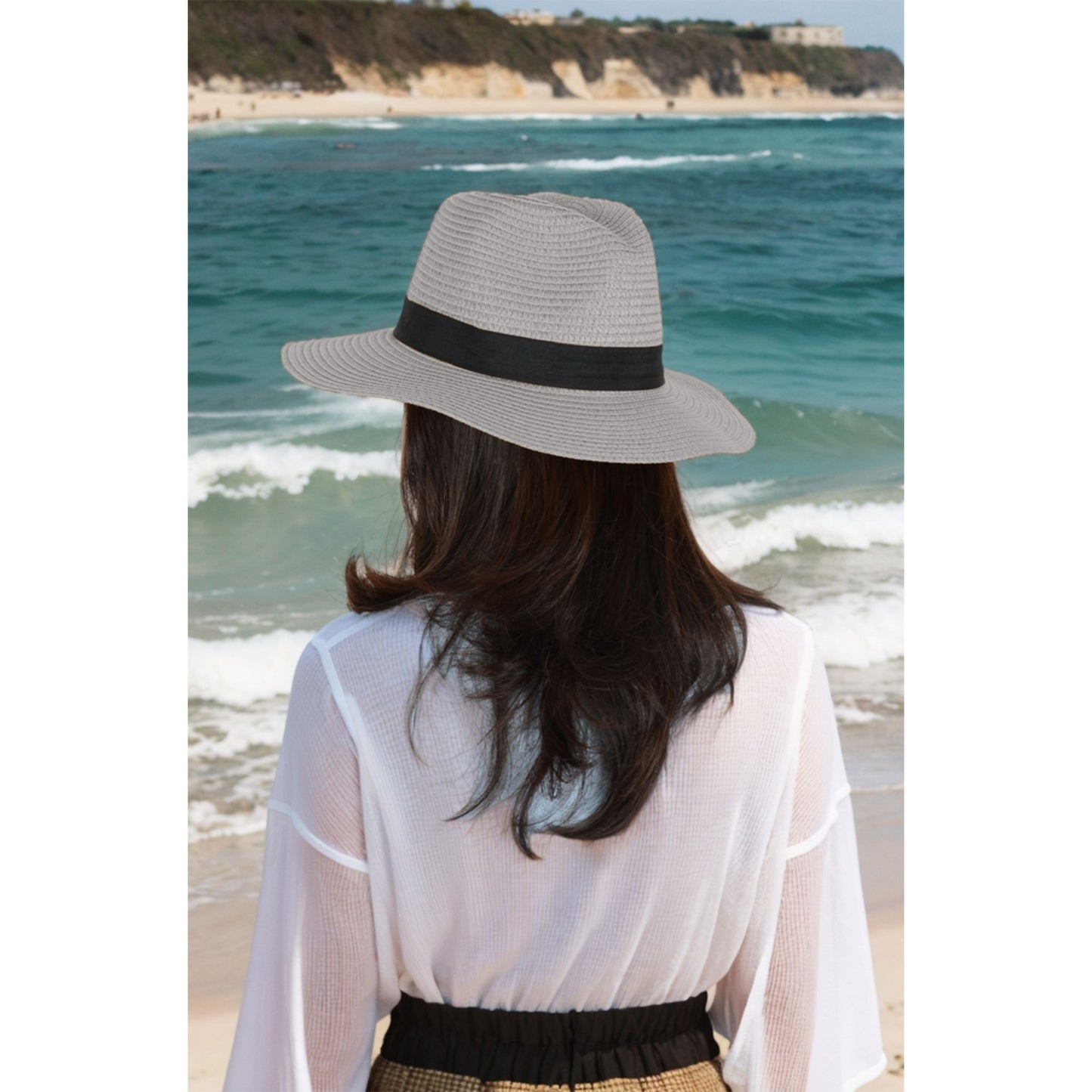 Anna-Kaci Wide Brim Straw Fedora Sun Hat with Black Band Lightweight Packable Summer Panama Hat for UV Protection