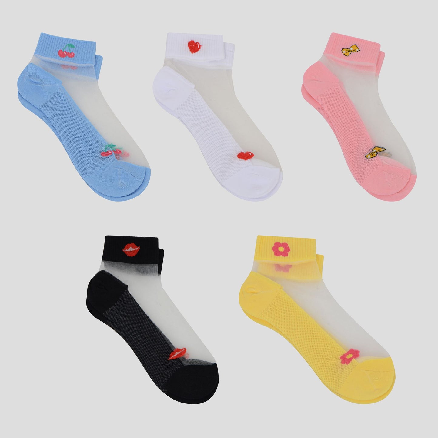 Anna-Kaci Women's Thin Semitransparent No - Show Socks 5pk Non-slip and Sweat-absorbent