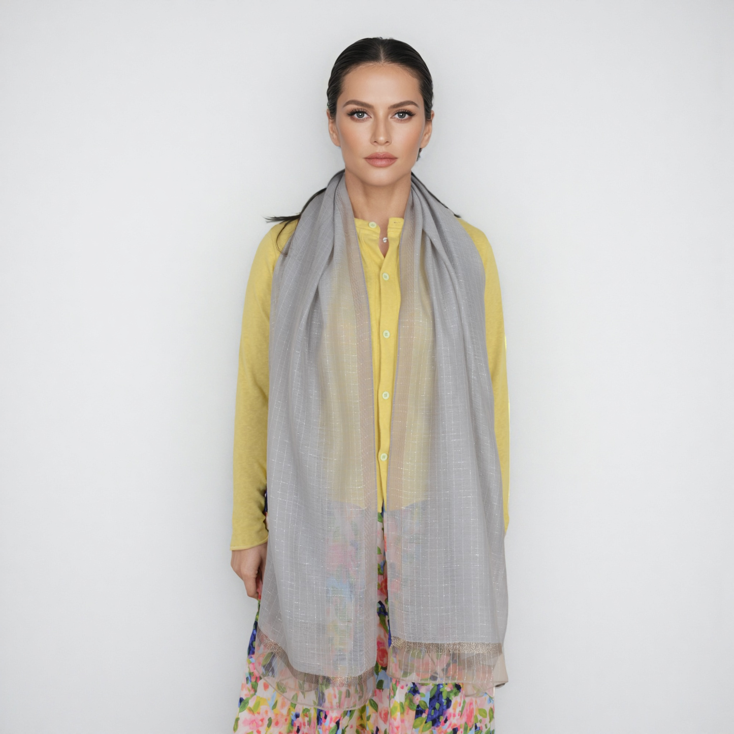 Anna-Kaci Women's Lightweight Sheer Scarf with Subtle Metallic Thread Detail Elegant Long Wrap Accessory