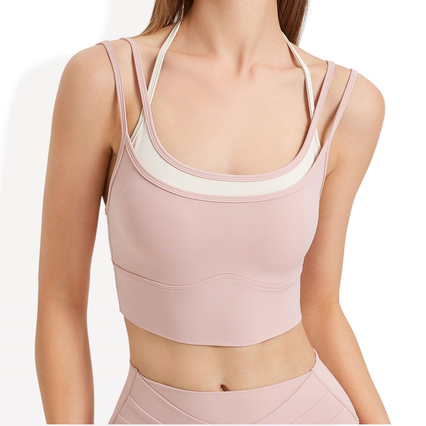 Double Layered Scoop Neck Sports Bra with Contrast Trim