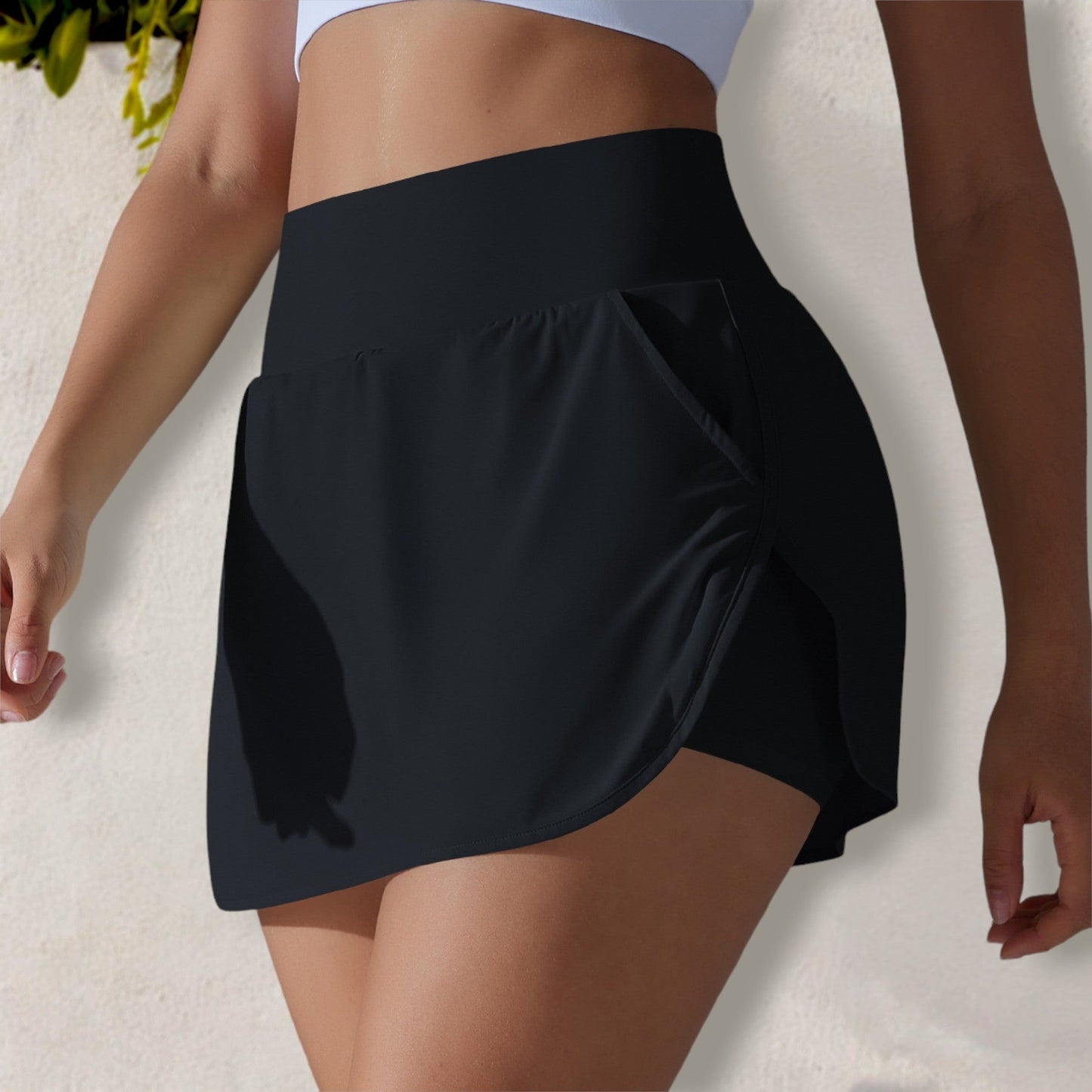 Pantalones cortos deportivos con cintura alta y detalle de bolsillo para mujer de Anna-Kaci