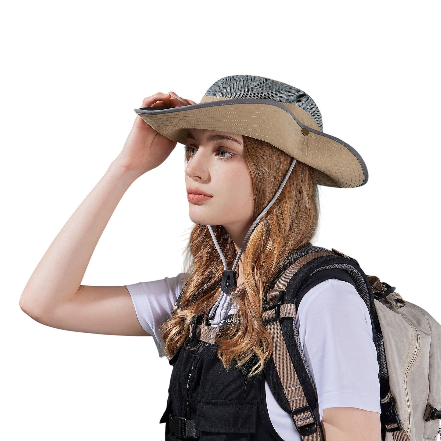 Anna-Kaci Wide Brim Outdoor Hat with Mesh Ventilation Snap-Up Sides and Chin Strap for Hiking, Beach, Travel, and Sun Protection