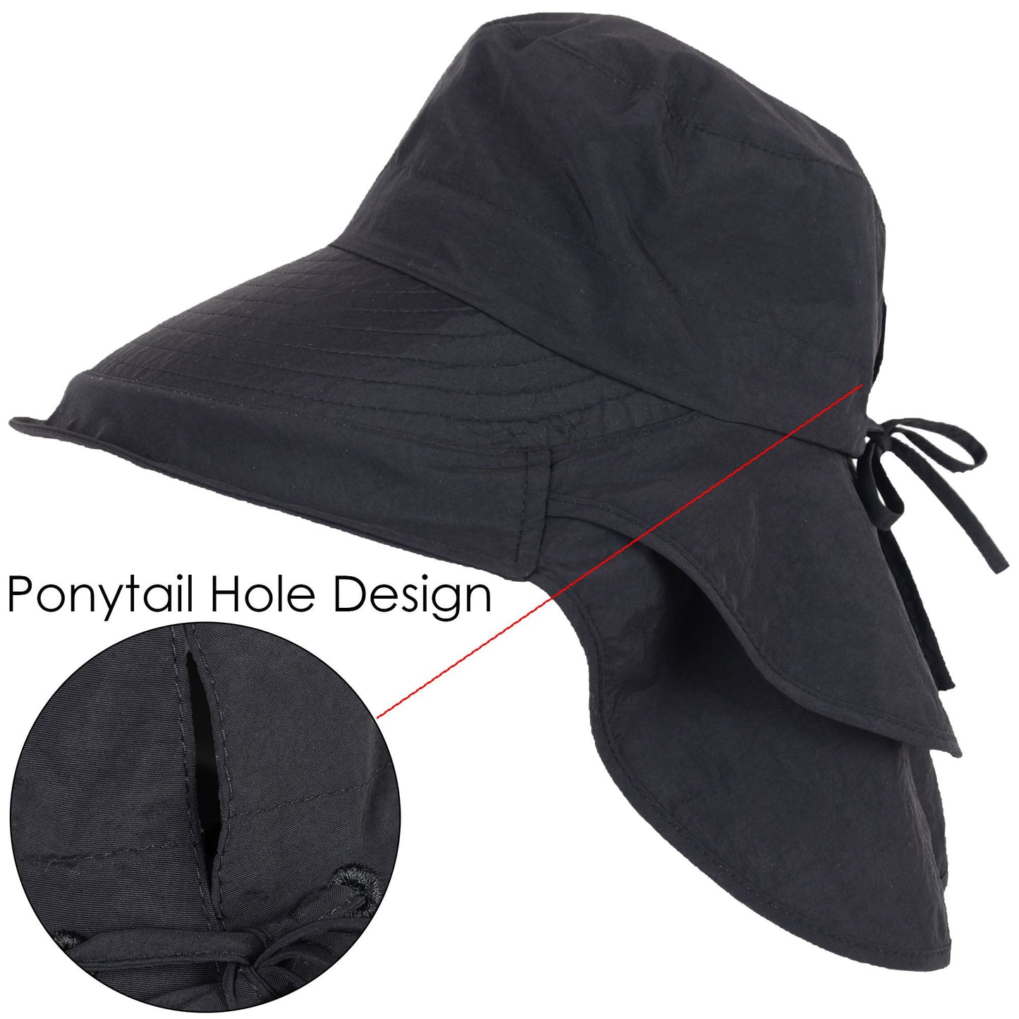 Alilang Womens Sun Hat Wide Brim Bucket Hats with Neck Flap and Ponytail Hole for Summer Beach Fishing Hiking