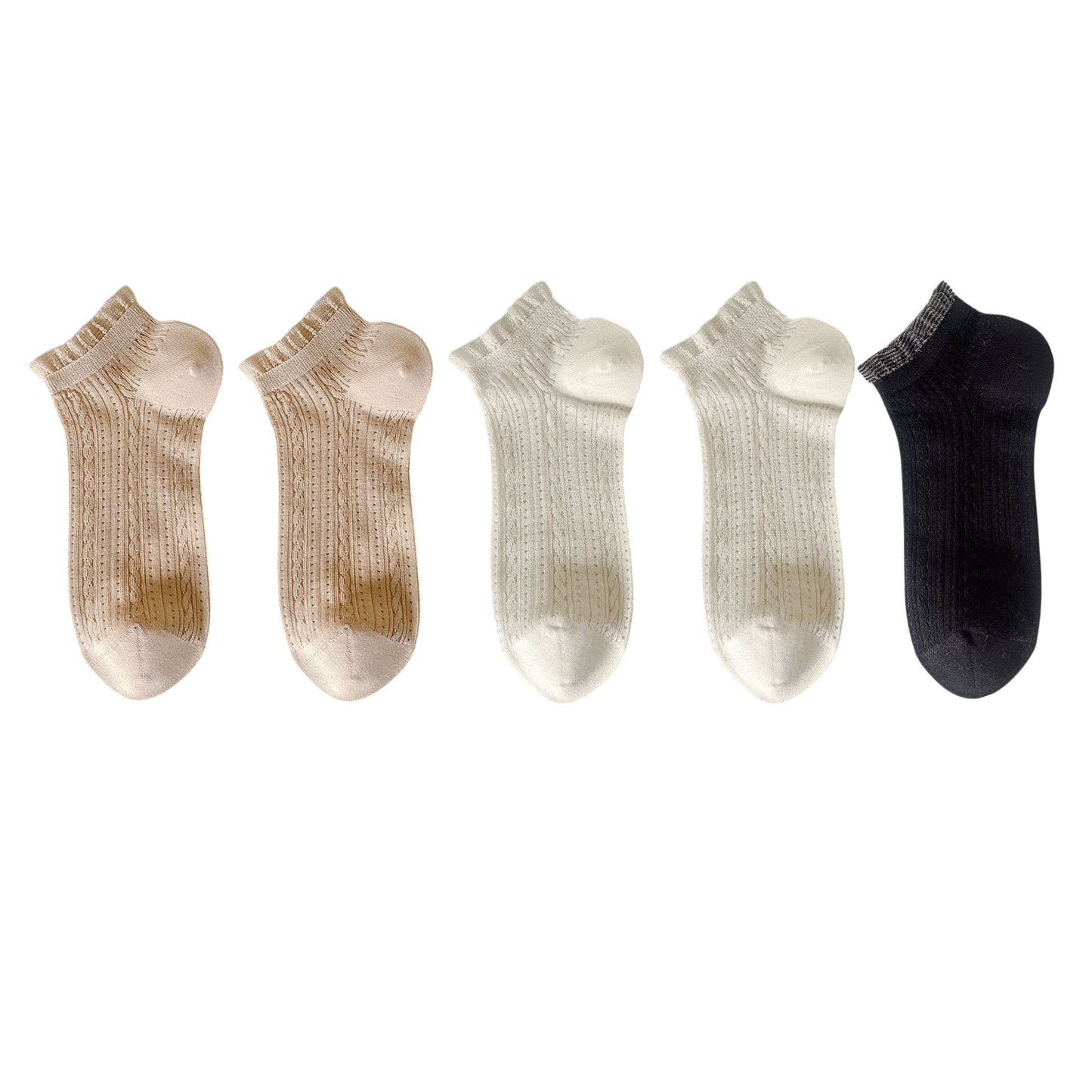 Anna-Kaci 5 Pairs Women's Ruffle Cuff Lace Knit Ankle Socks Breathable Soft Stretch Fabric with Multiple Color Options