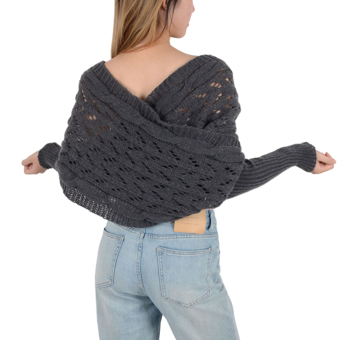 Anna-Kaci Womens Multifunctional Scarf with Sleeves Solid Color Crochet Knitted Cable Scarf Sweater Wraps