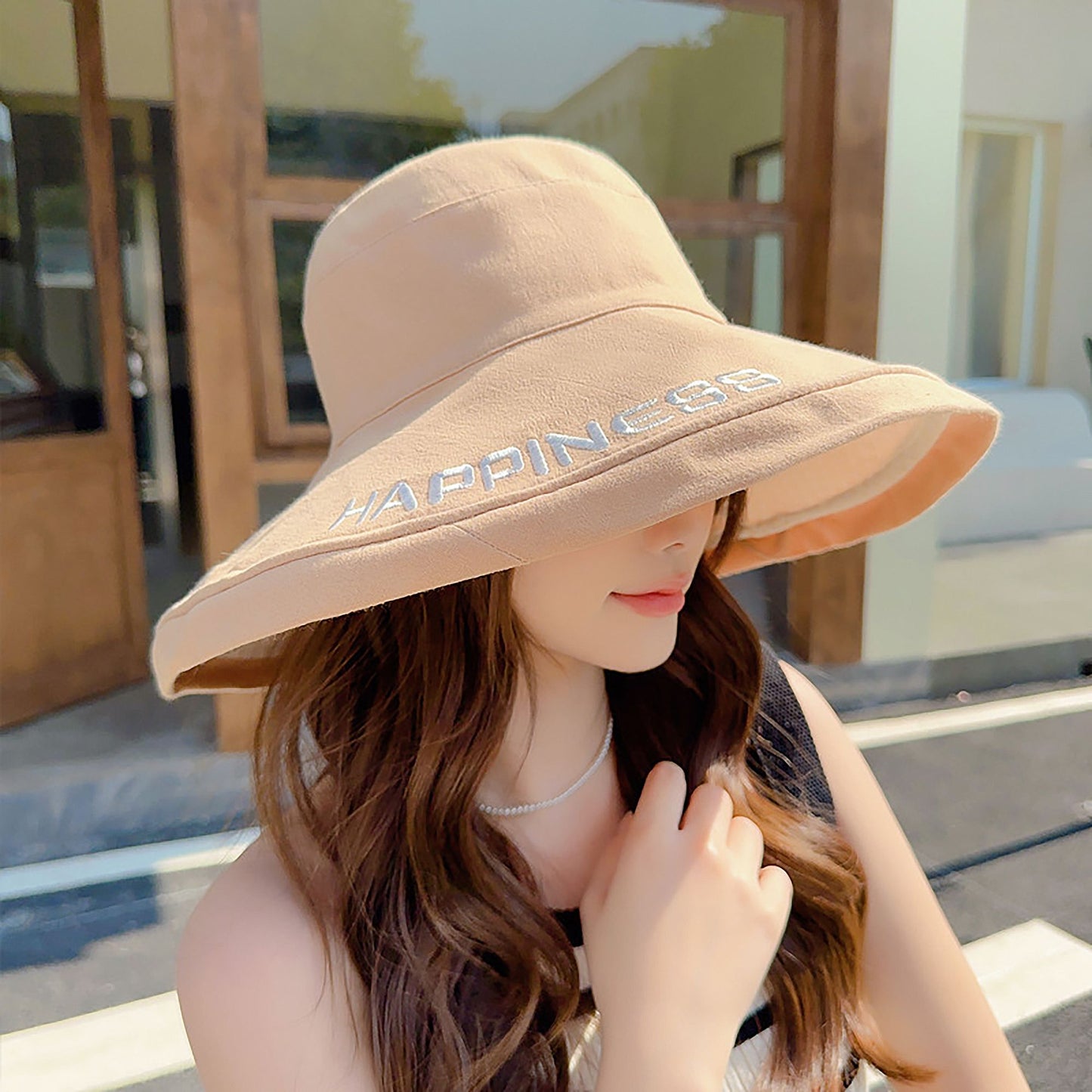 Anna-Kaci Women's HAPPINESS Embroidered Wide - Brim Bucket Hat
