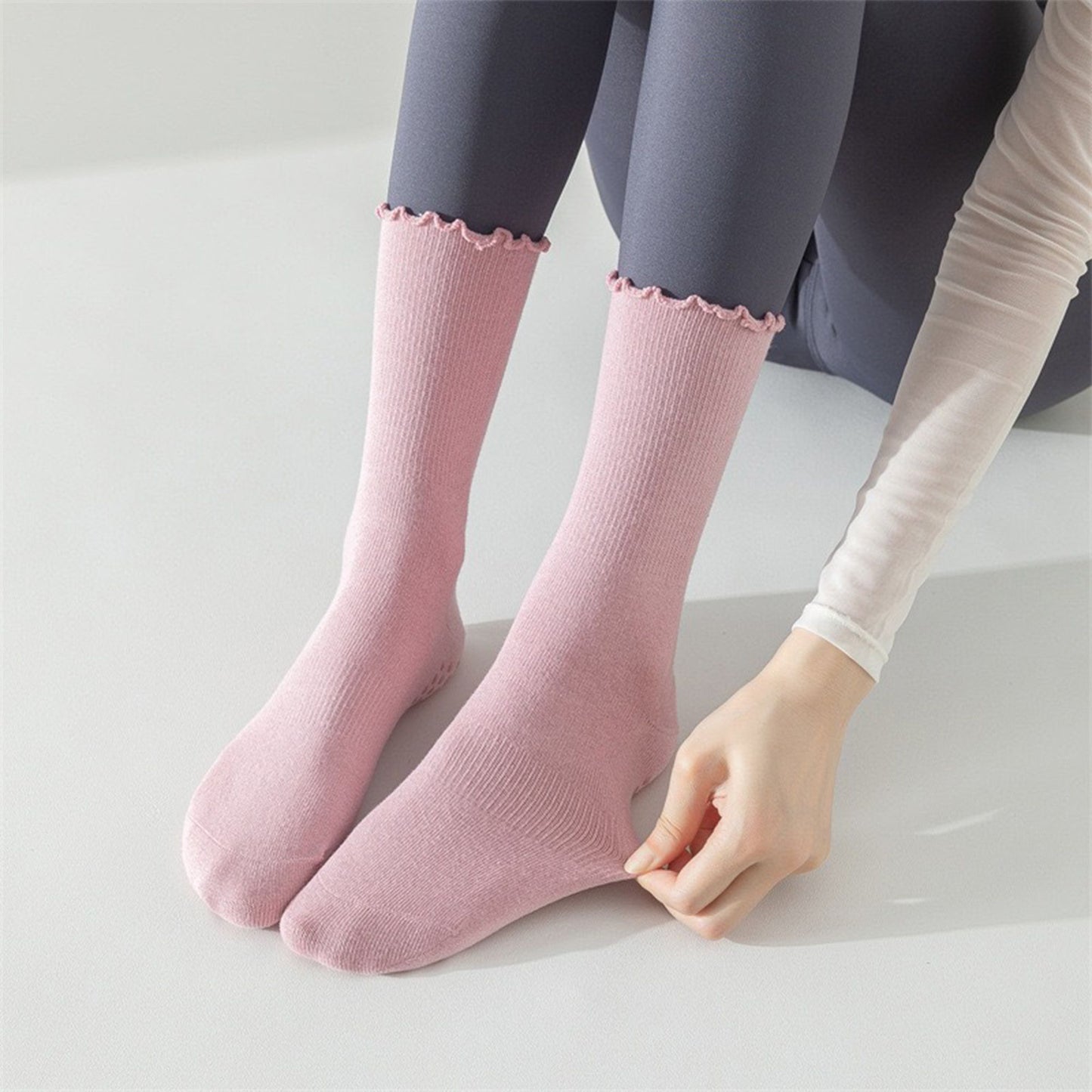 Anna-Kaci 5 Pairs Women's Anti-Slip Crew Yoga Socks Soft Cotton Grip Sole Seamless Toe Design for Pilates Indoor Workouts