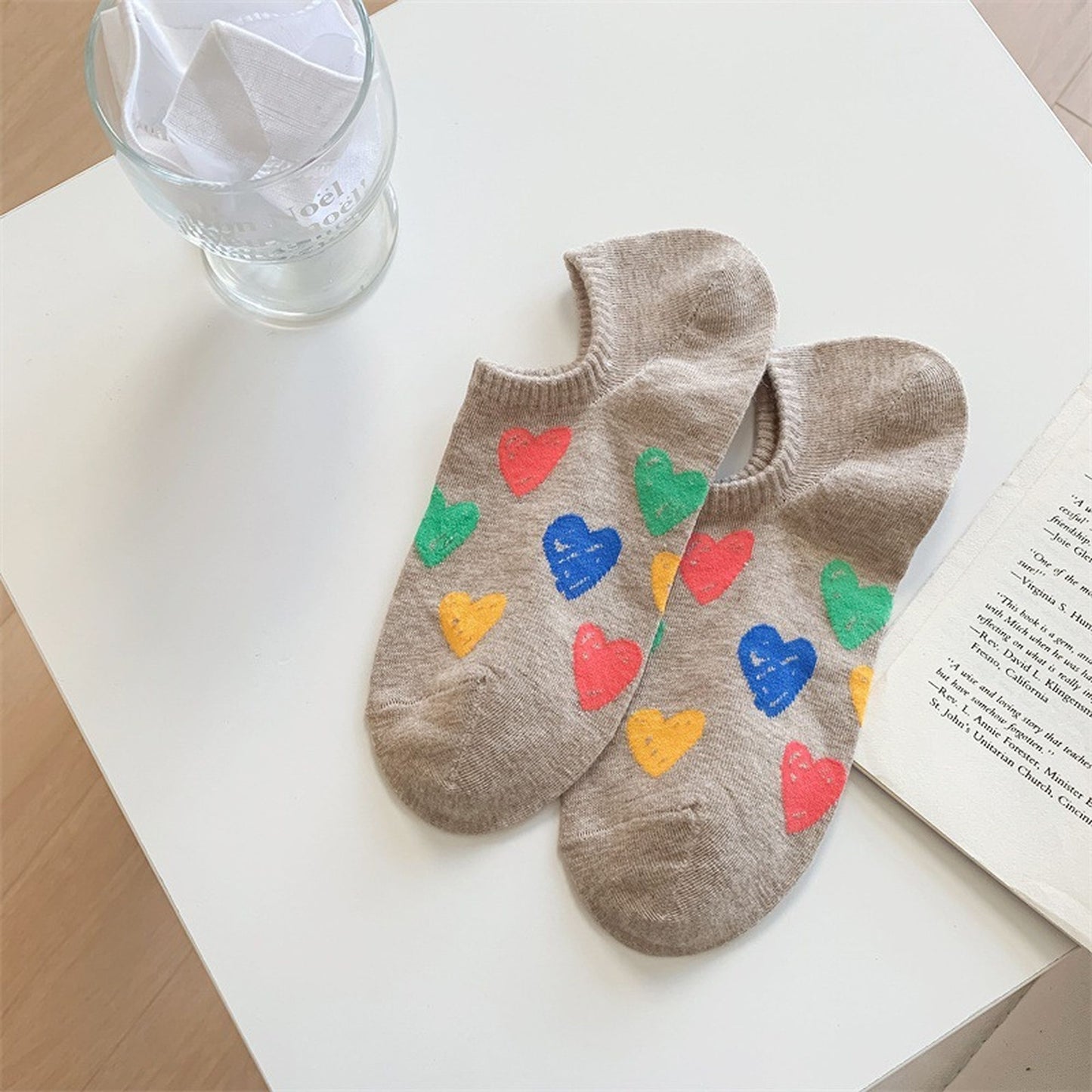 Anna-Kaci Women's Summer Colorful Heart-Printed No-Show Socks 6pk