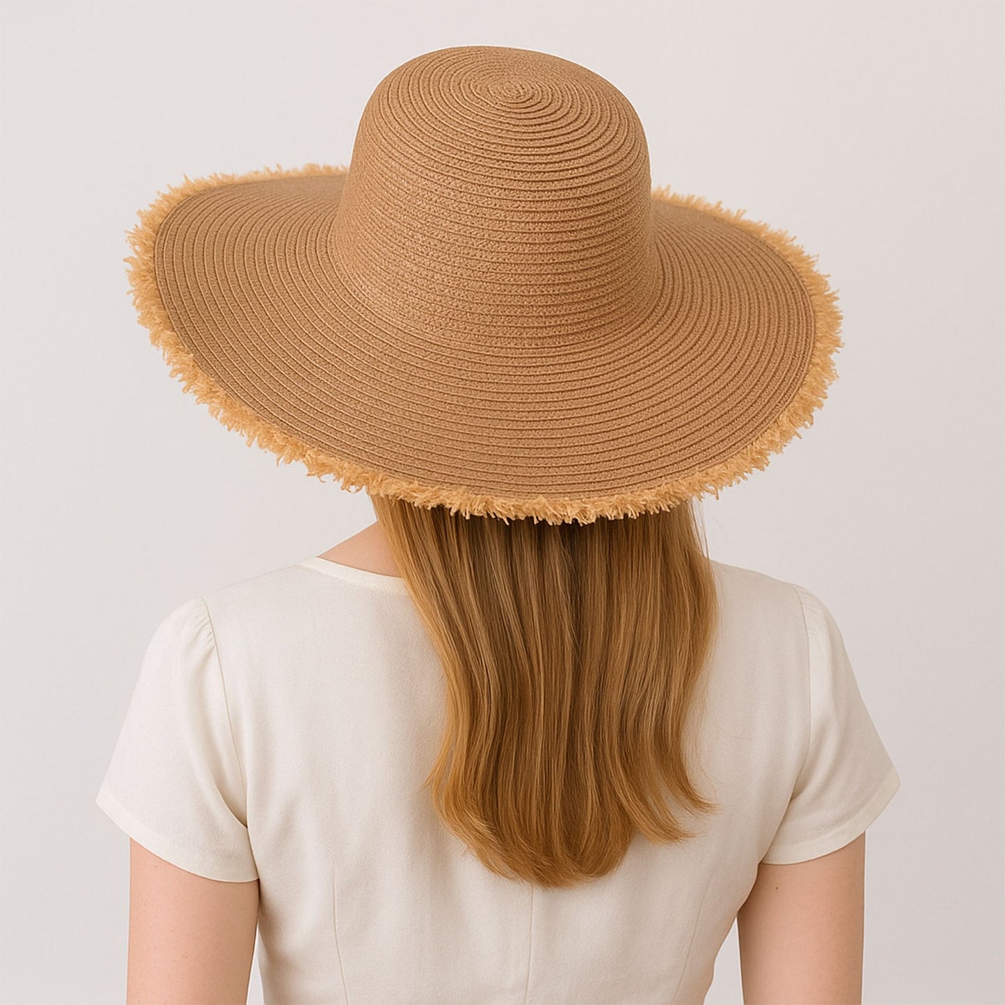Anna-Kaci Wide Brim Straw Floppy Hat with Frayed Edges Lightweight Sun Protection for Beach Vacation Outdoor Travel Style