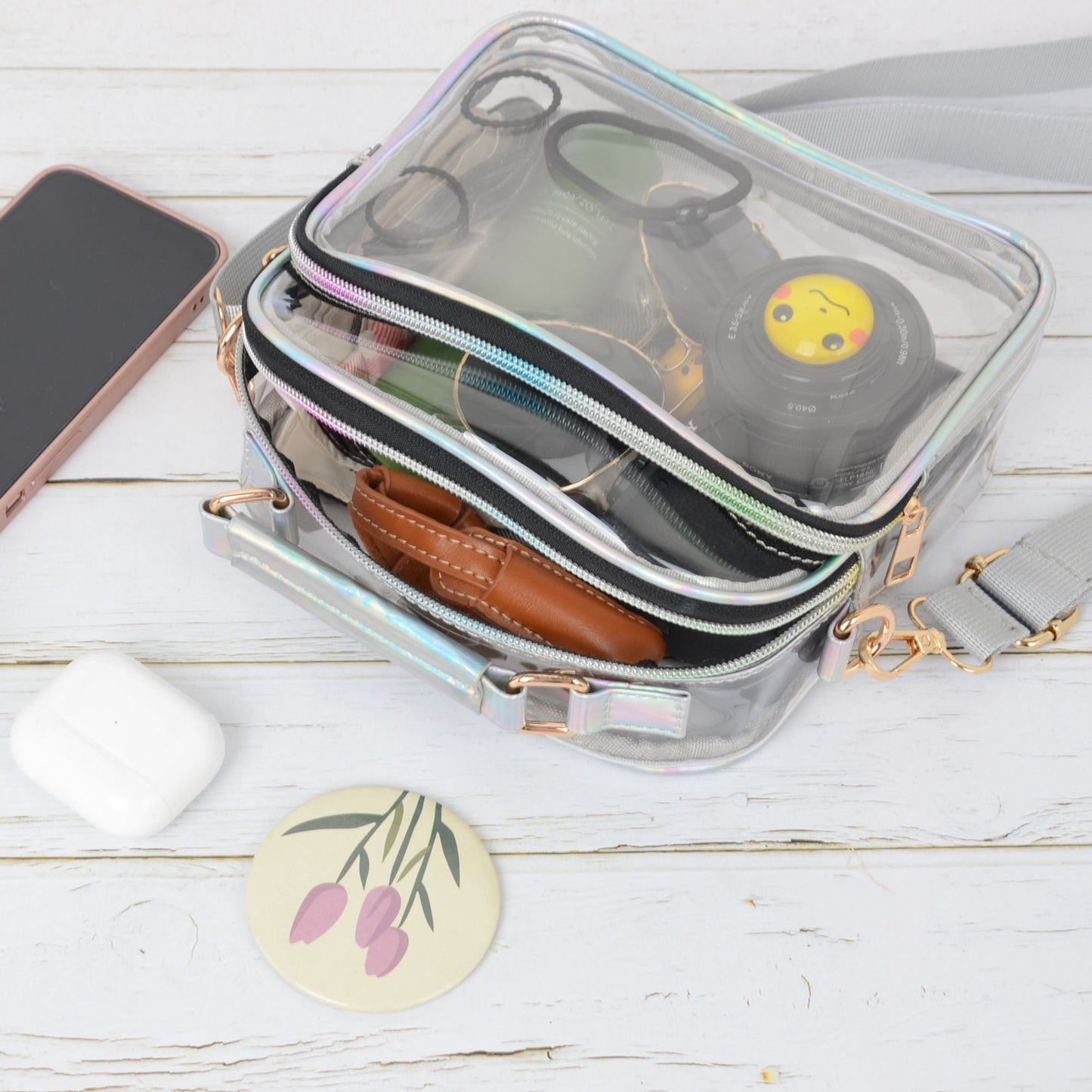 Anna-Kaci Trendy Clear Transparent Women's Shoulder Bag with Iridescent Trim