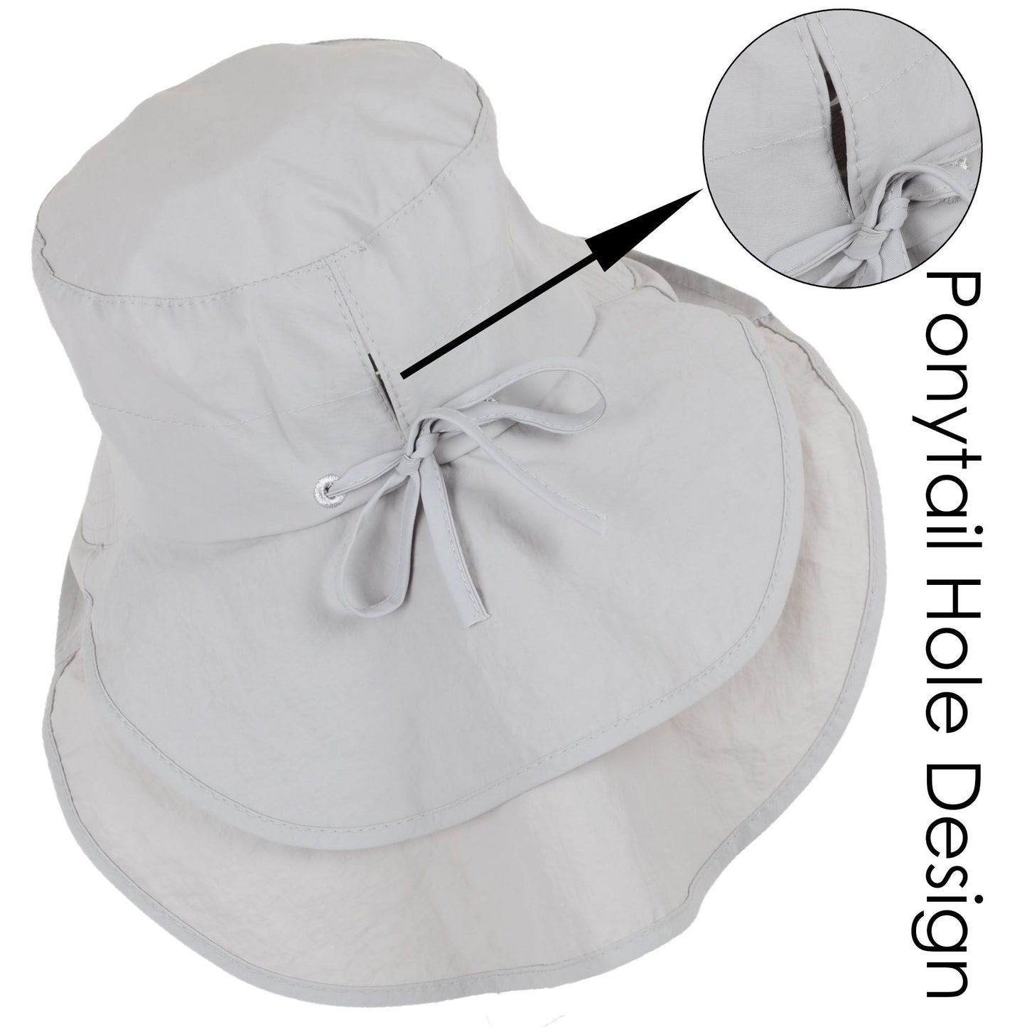 Alilang Womens Sun Hat Wide Brim Bucket Hats with Neck Flap and Ponytail Hole for Summer Beach Fishing Hiking