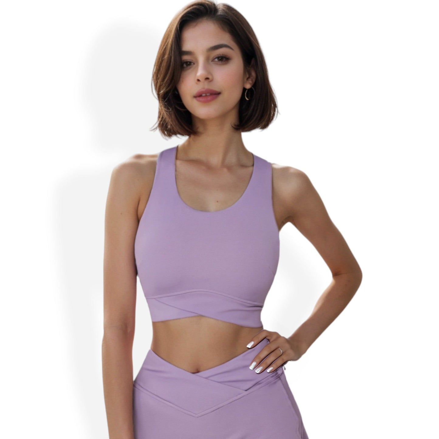 Scoop Neck Sports Bra with Crisscross Hem Detail