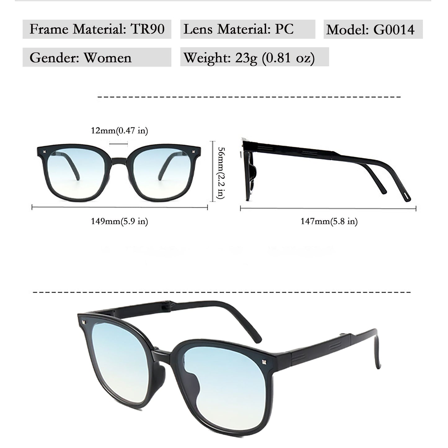 Anna-Kaci Women's Foldable Square Polarized Sunglasses UV400 Protection