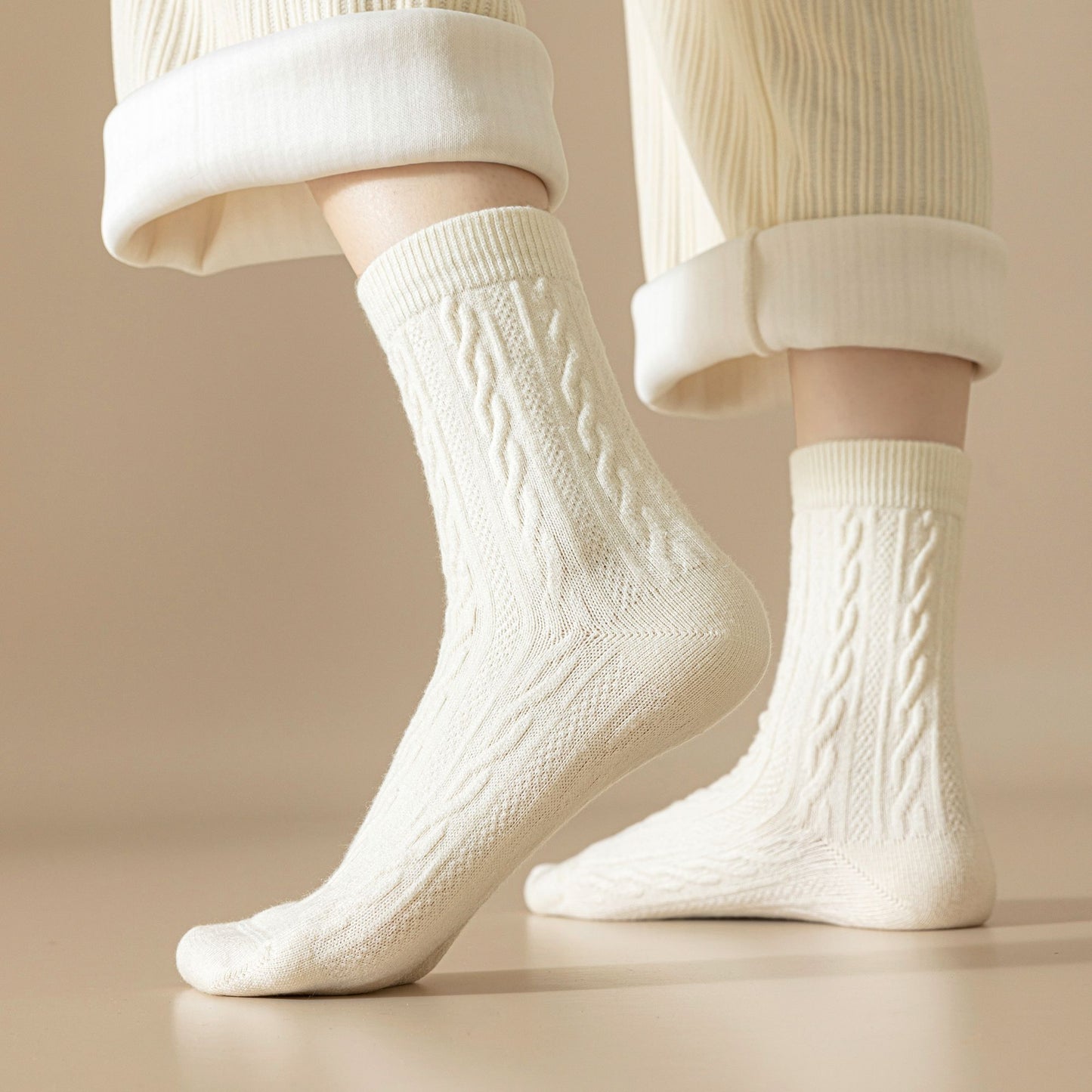 Anna-Kaci Women's Classic Crew Socks Cable-Knit Cotton for Casual Stability and Comfort 2 Pairs