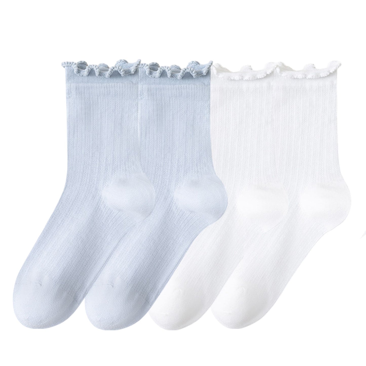 Anna-Kaci Women's 4-Pair Pack Soft Ribbed Ankle Socks with Ruffled Edge Trim Lightweight Knit Design in Multiple Color Combinations