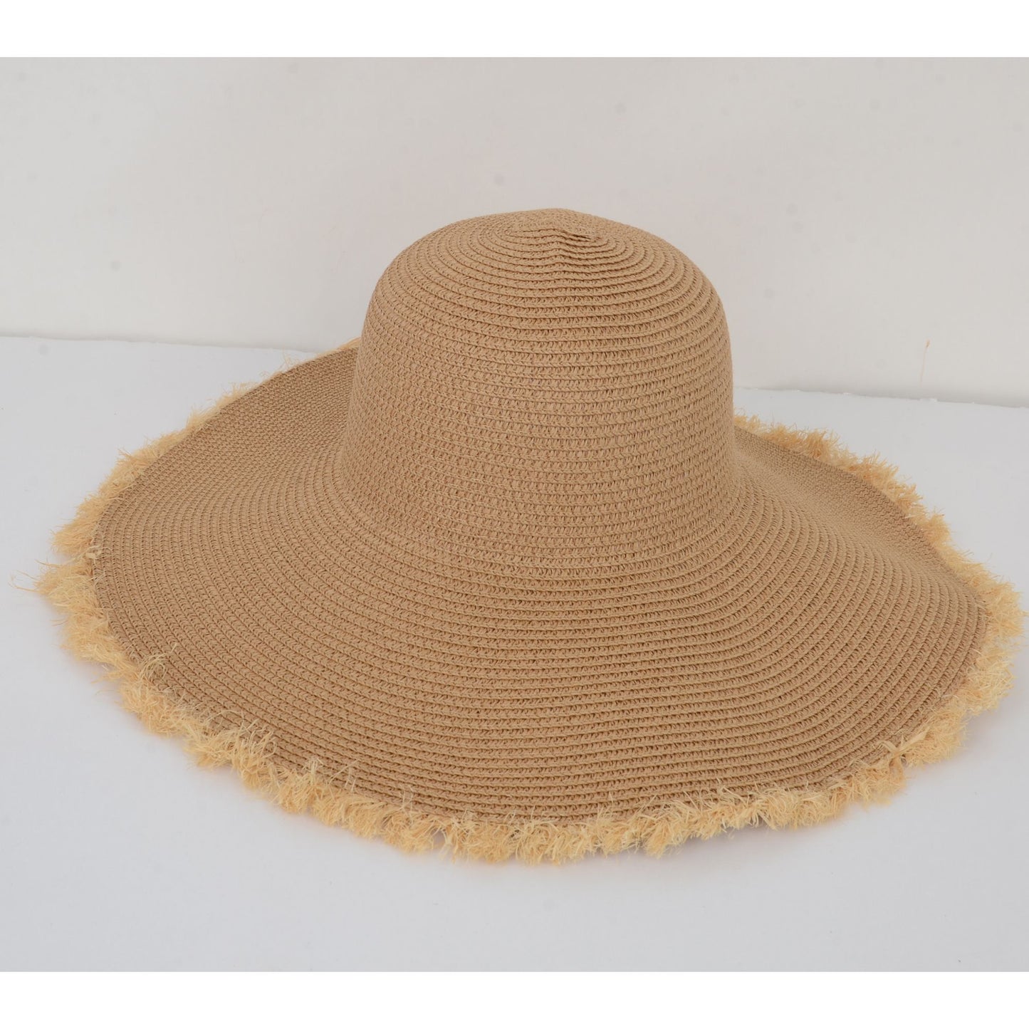 Anna-Kaci Wide Brim Straw Floppy Hat with Frayed Edges Lightweight Sun Protection for Beach Vacation Outdoor Travel Style