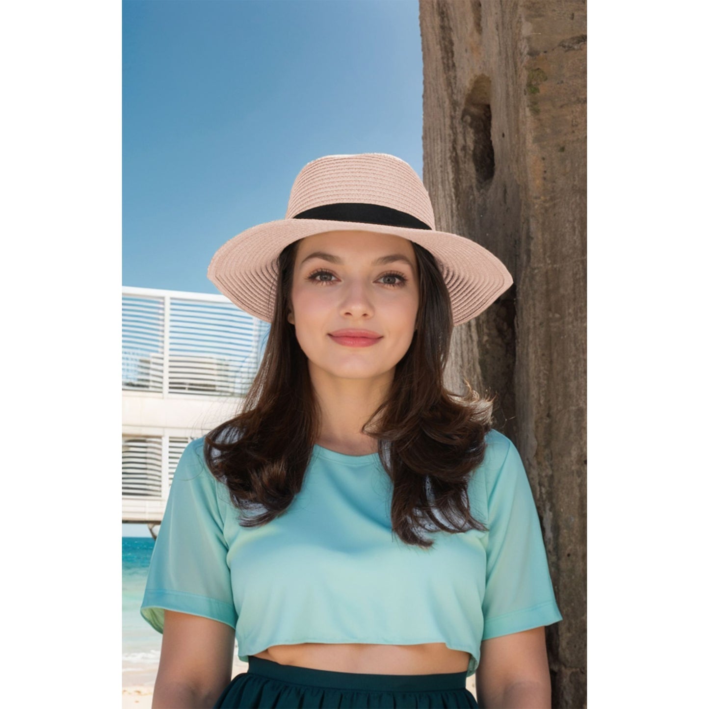 Anna-Kaci Wide Brim Straw Fedora Sun Hat with Black Band Lightweight Packable Summer Panama Hat for UV Protection