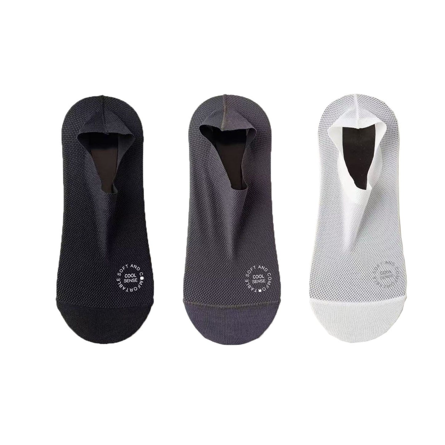 Anna-Kaci Men's No-Show Mesh Socks with Non-Slip Silicone Heel Grip and Breathable Low-Cut Design 3-Pack