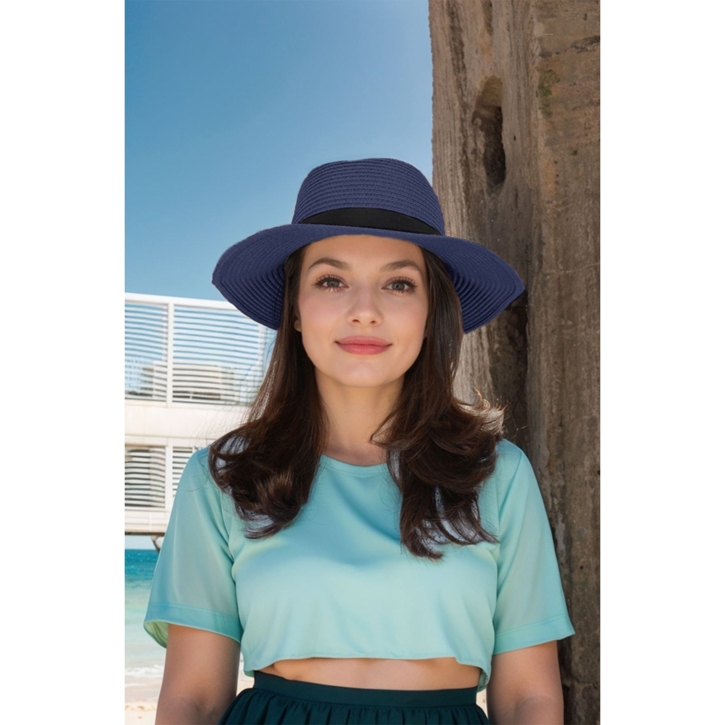 Anna-Kaci Wide Brim Straw Fedora Sun Hat with Black Band Lightweight Packable Summer Panama Hat for UV Protection