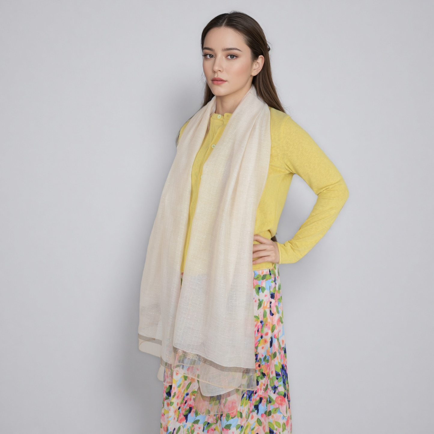 Anna-Kaci Women's Lightweight Sheer Scarf with Subtle Metallic Thread Detail Elegant Long Wrap Accessory