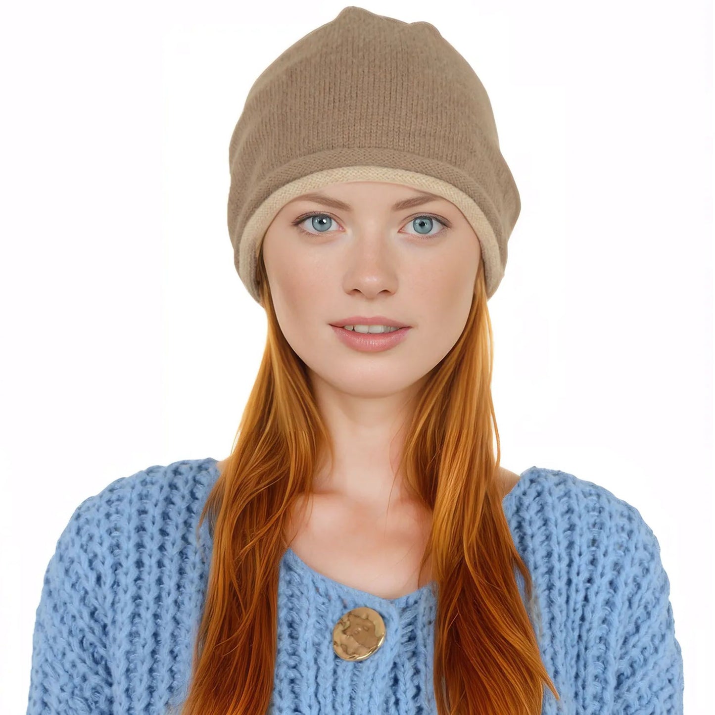 Alilang Comfy Warm Winter Knit Slouchy Beanie Hat Double Color Roll Up Edge Ski Cap for Women Men