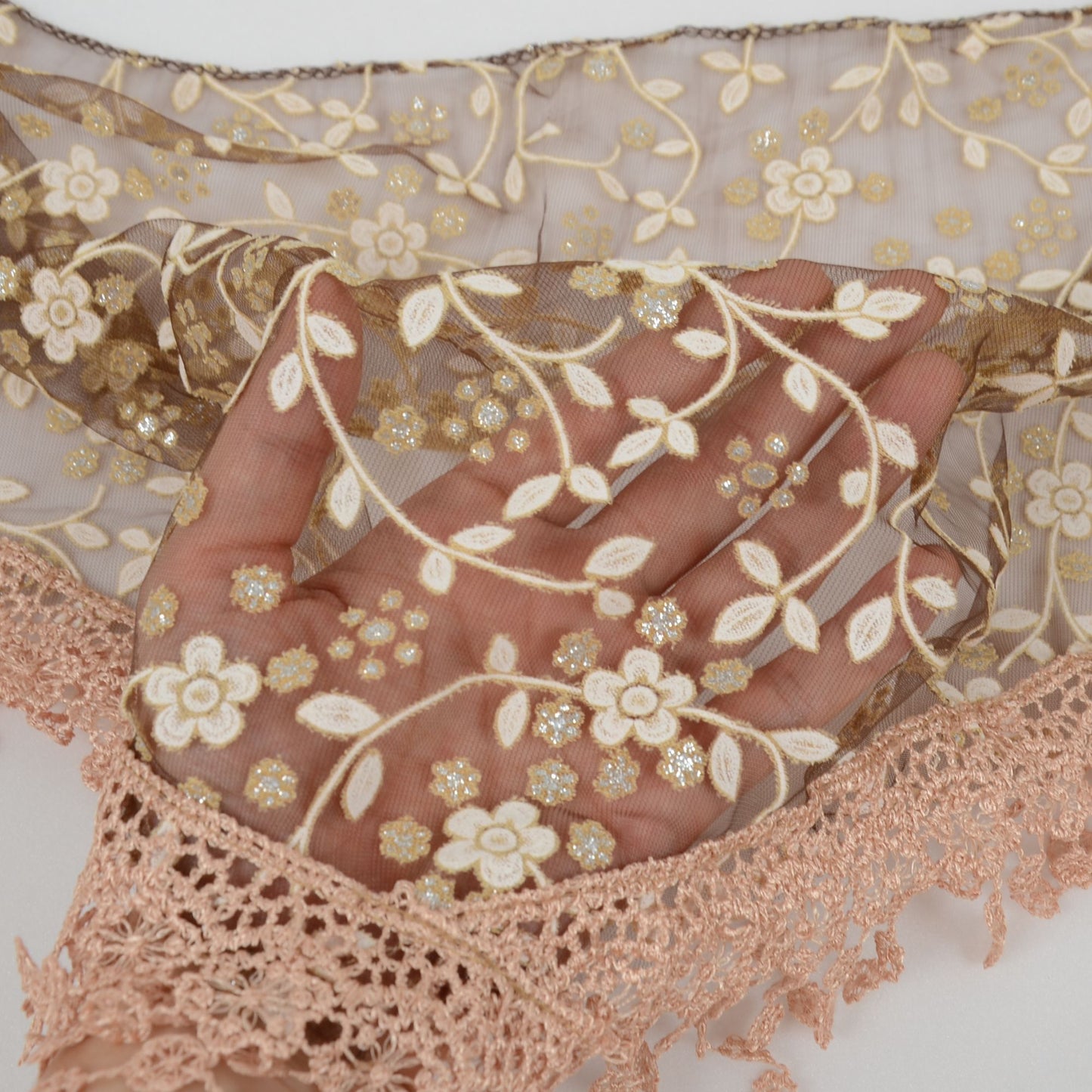 Anna-Kaci Lightweight Lace Floral Head Scarf Fringe Triangular Shawl Scarf Wrap Bandana for Women