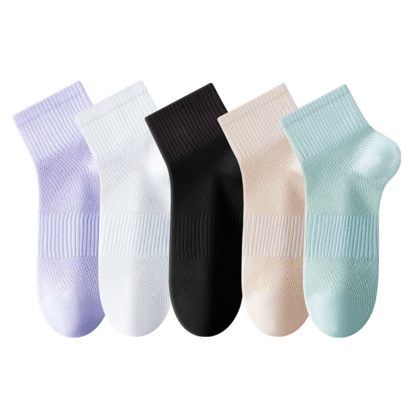 Anna-Kaci Womens Lightweight Breathable Ankle Socks 5-Pack Cushioned Sole Mesh Texture Soft Stretch Comfort Fit