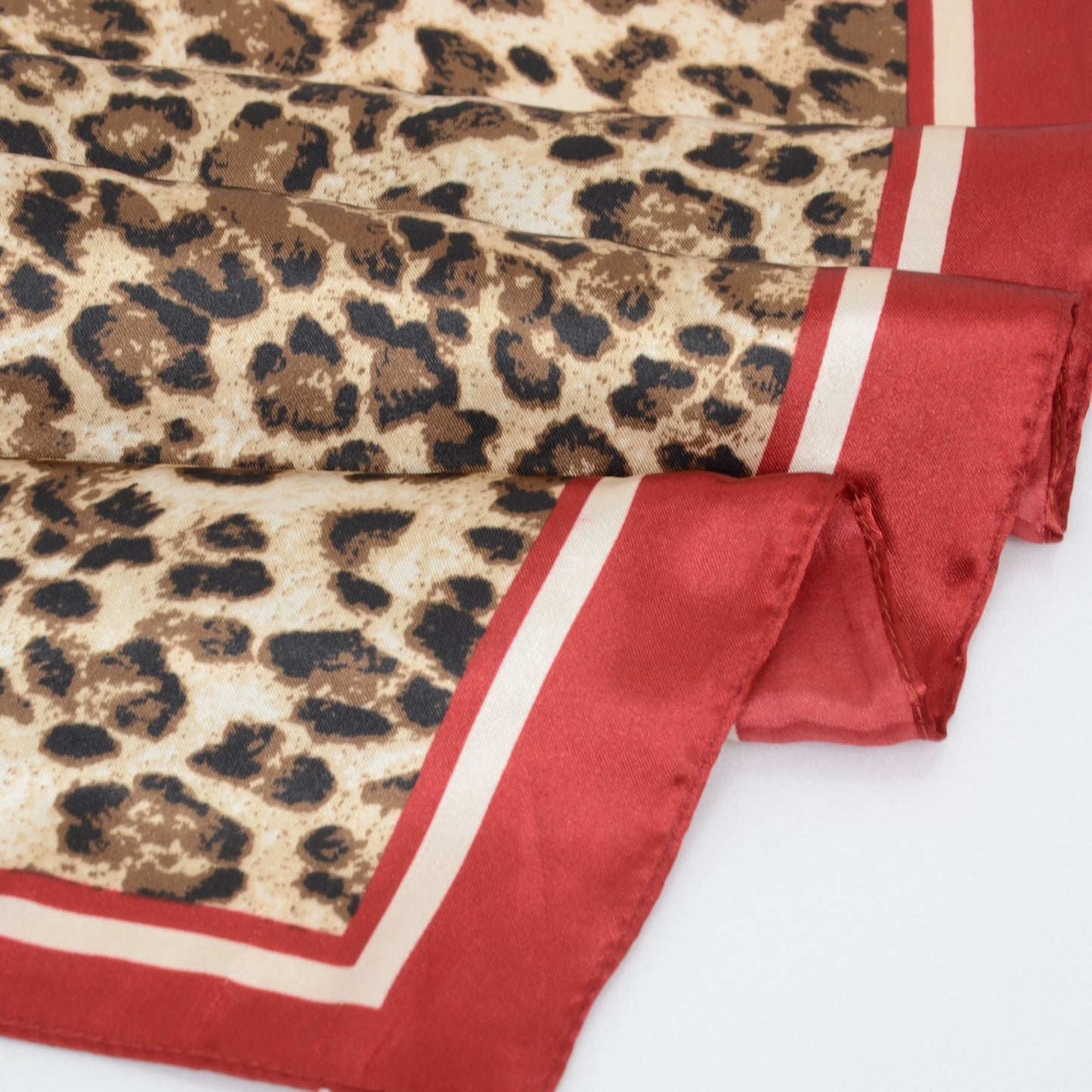 Anna-Kaci Women's Leopard Print Square Scarf with Contrast Border Satin Feel Lightweight Neck Accessory