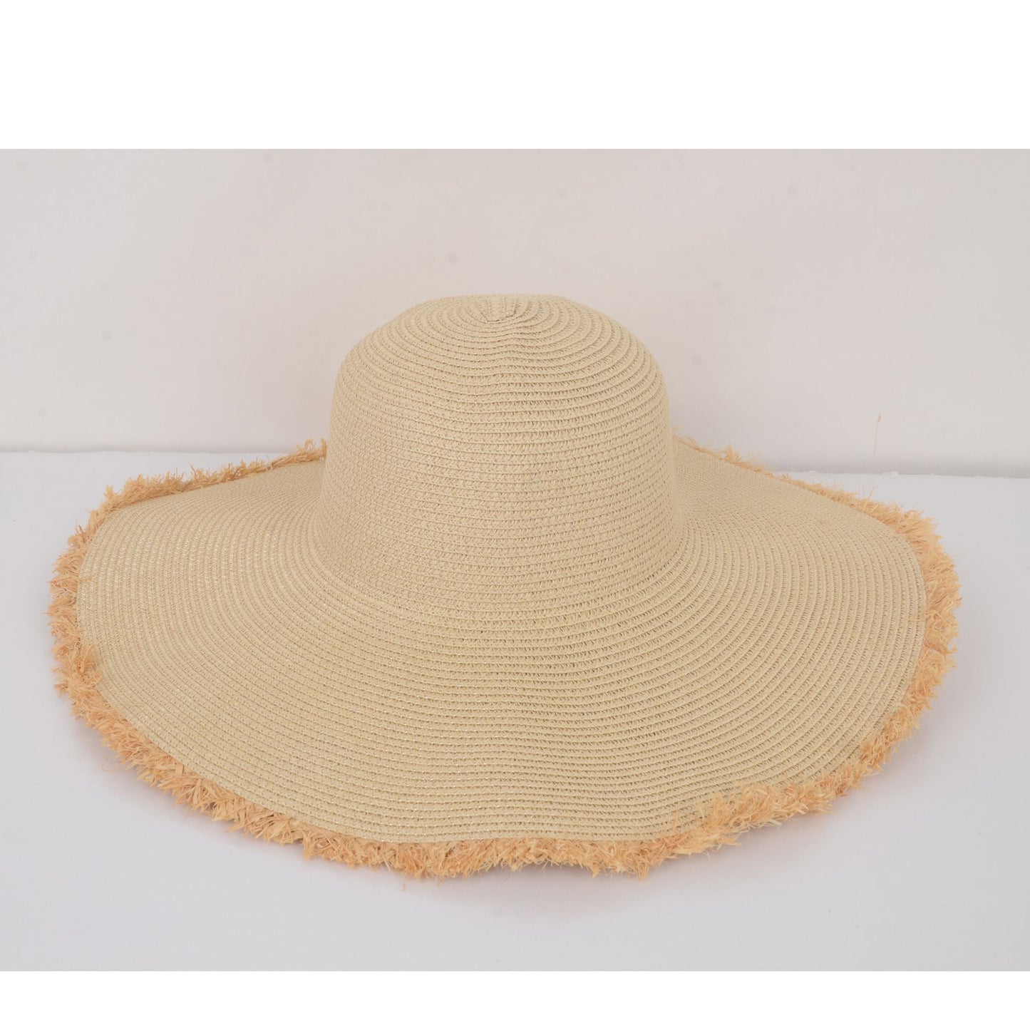 Anna-Kaci Wide Brim Straw Floppy Hat with Frayed Edges Lightweight Sun Protection for Beach Vacation Outdoor Travel Style