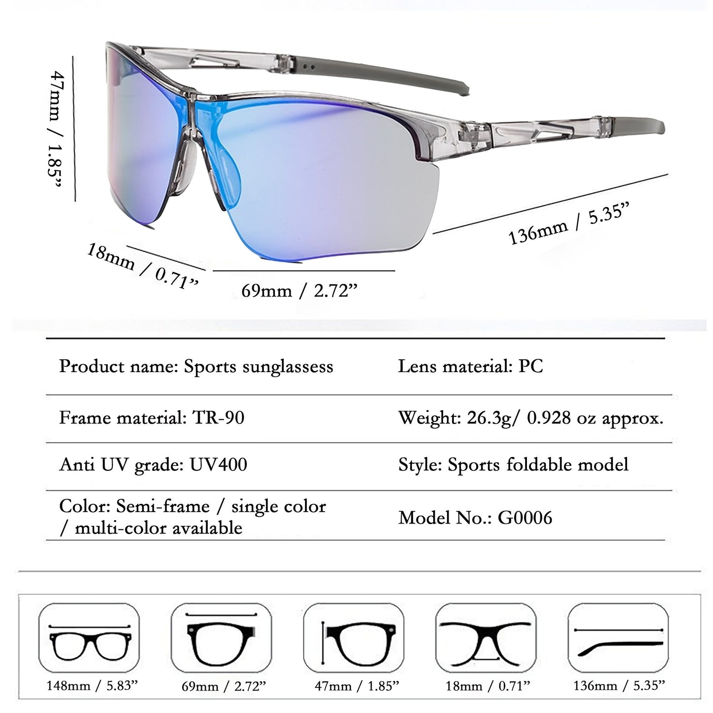 Anna-Kaci Active Women's Foldable Color-Changing UV-Protect Outdoor Sports Running Sunglasses