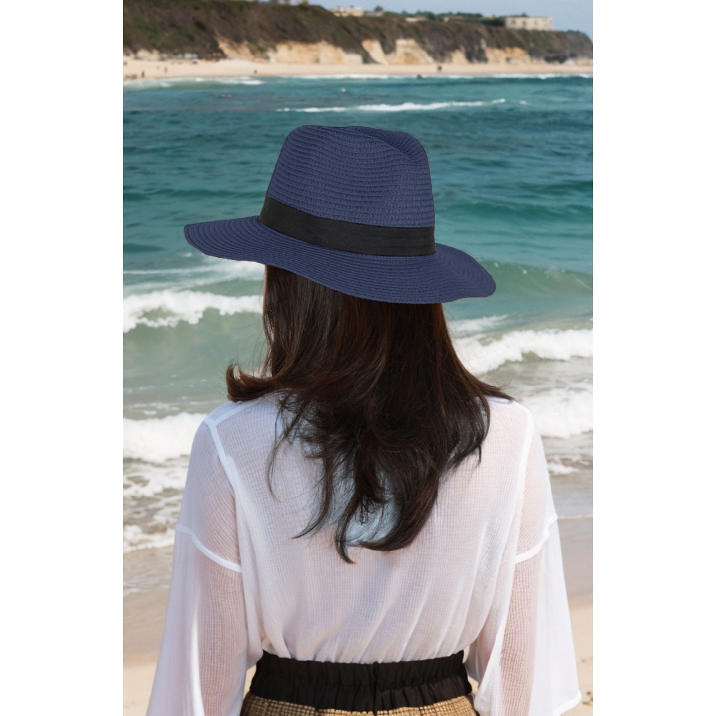 Anna-Kaci Wide Brim Straw Fedora Sun Hat with Black Band Lightweight Packable Summer Panama Hat for UV Protection