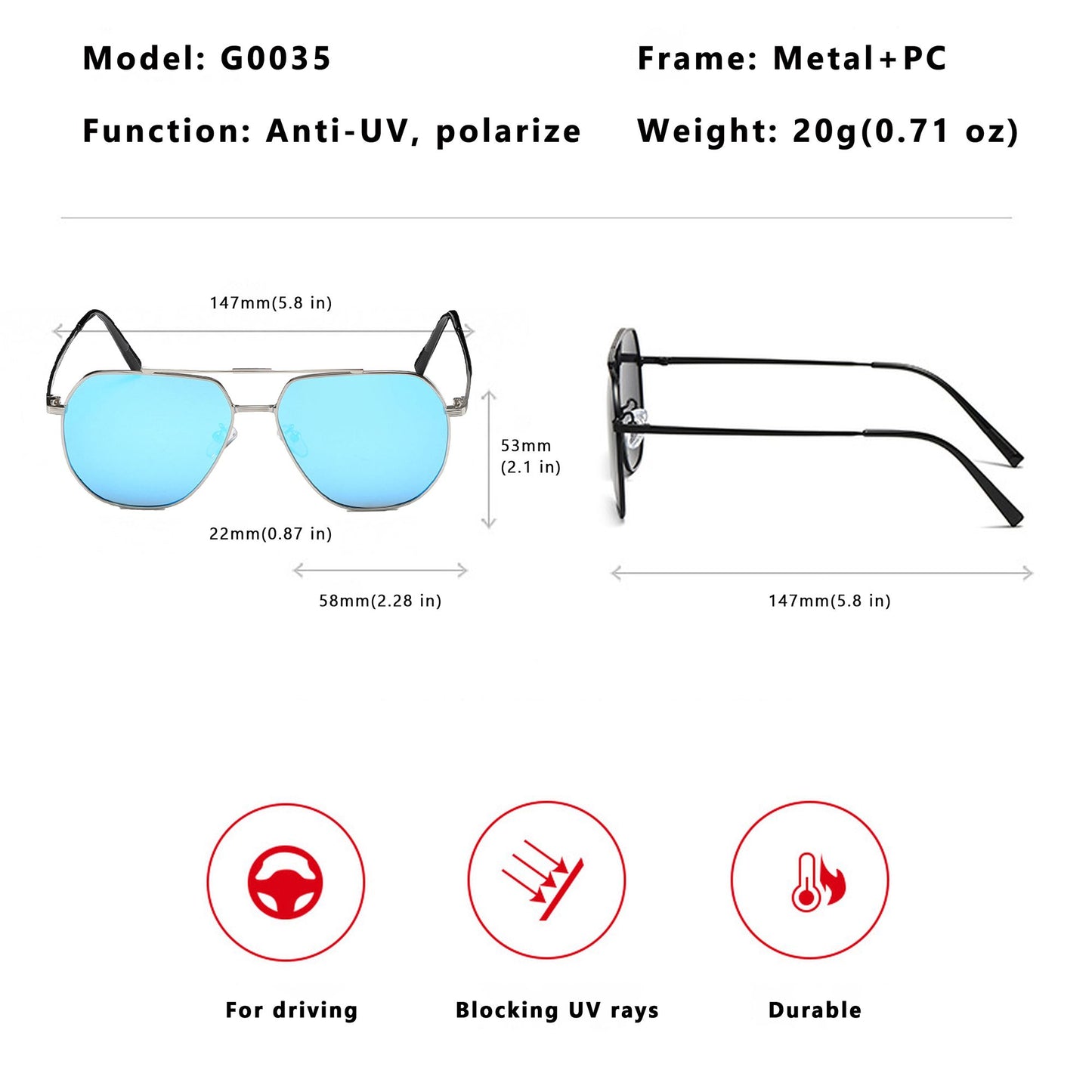 Anna-Kaci Women's Trendy Double-Bridge Metal Frame Sunglasses