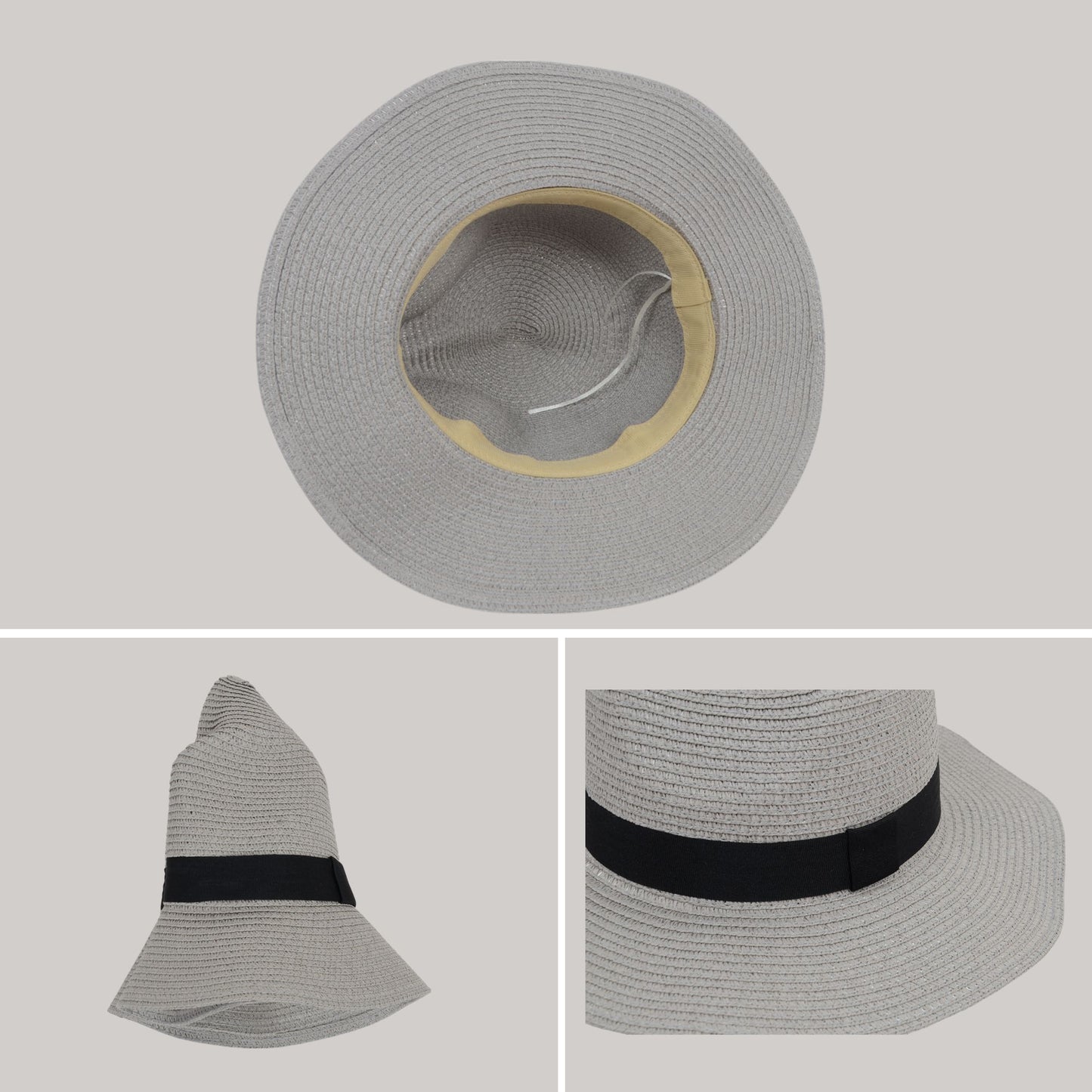 Anna-Kaci Wide Brim Straw Fedora Sun Hat with Black Band Lightweight Packable Summer Panama Hat for UV Protection