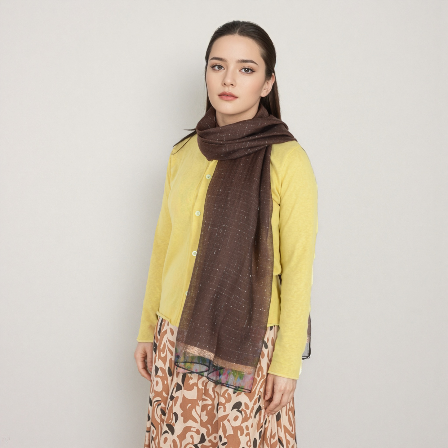 Anna-Kaci Women's Lightweight Sheer Scarf with Subtle Metallic Thread Detail Elegant Long Wrap Accessory