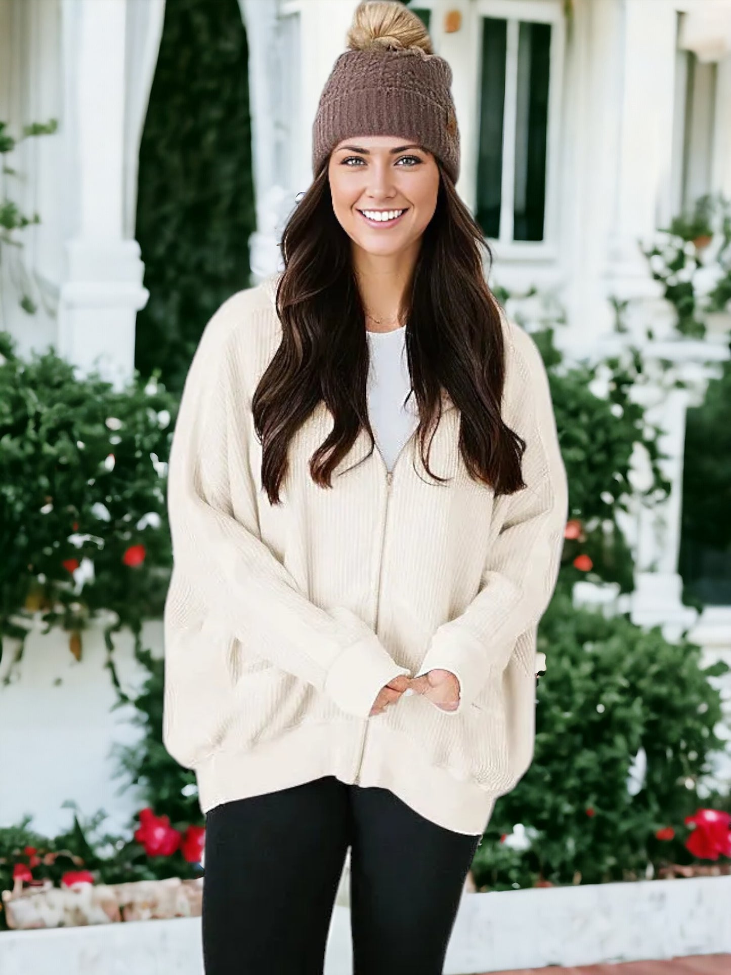 Waffle Knit Textured Hooded Jacket