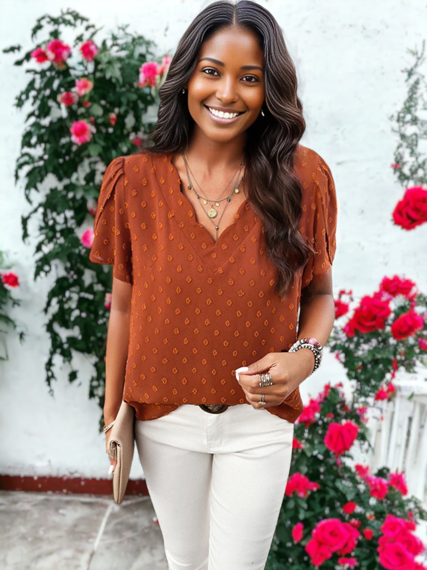 Blusa con escote en V y mangas de loto