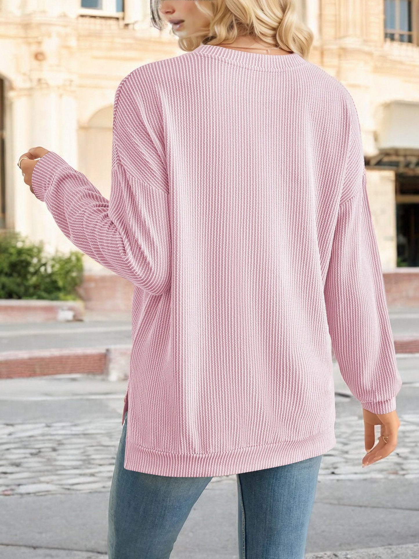 Anna-Kaci Women's Oversized Long Sleeve Knit Top with Ribbed Texture