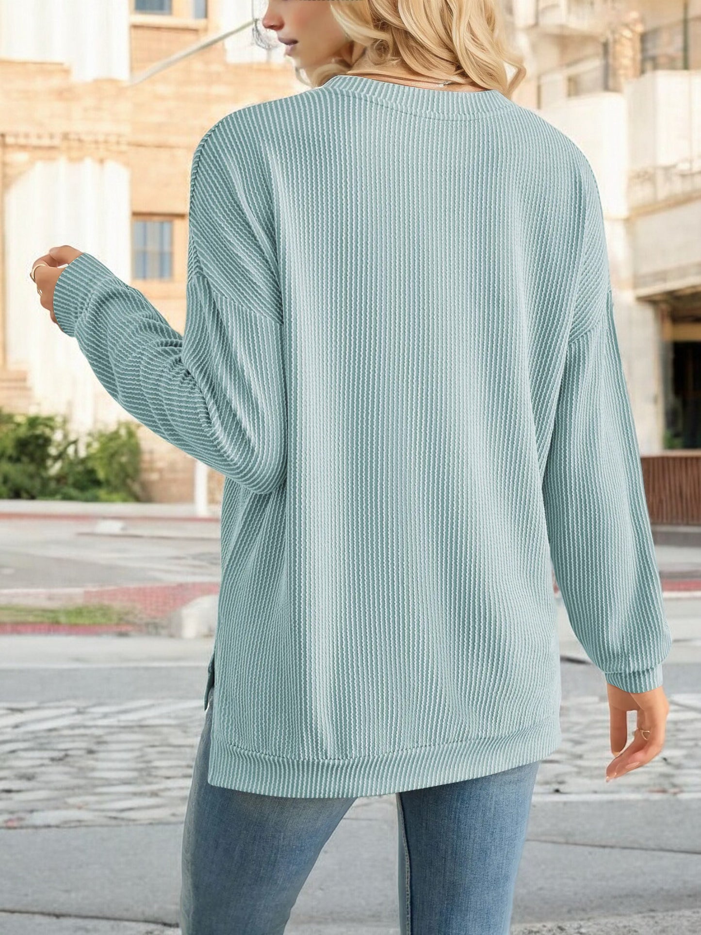 Anna-Kaci Women's Oversized Long Sleeve Knit Top with Ribbed Texture