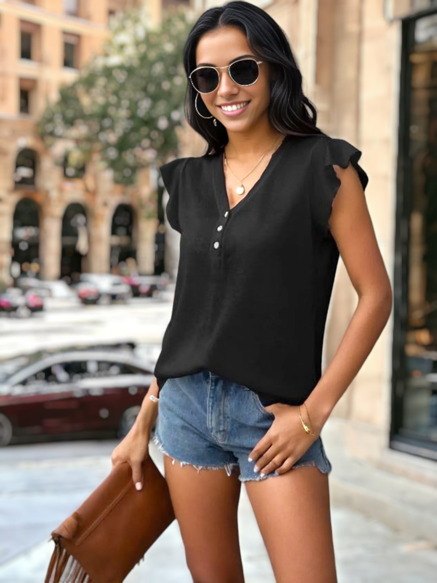 Flutter Sleeve Henley Top