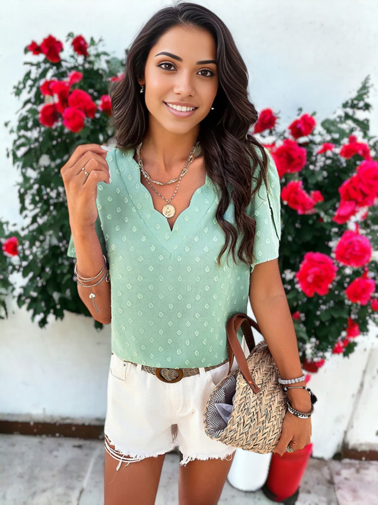 Blusa con escote en V y mangas de loto